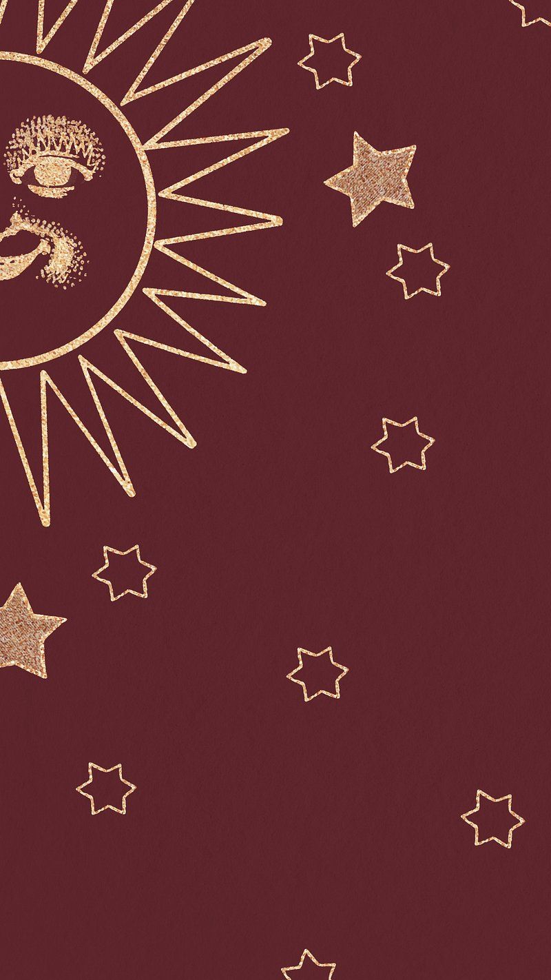 Burgundy background with a sun and stars - Sun