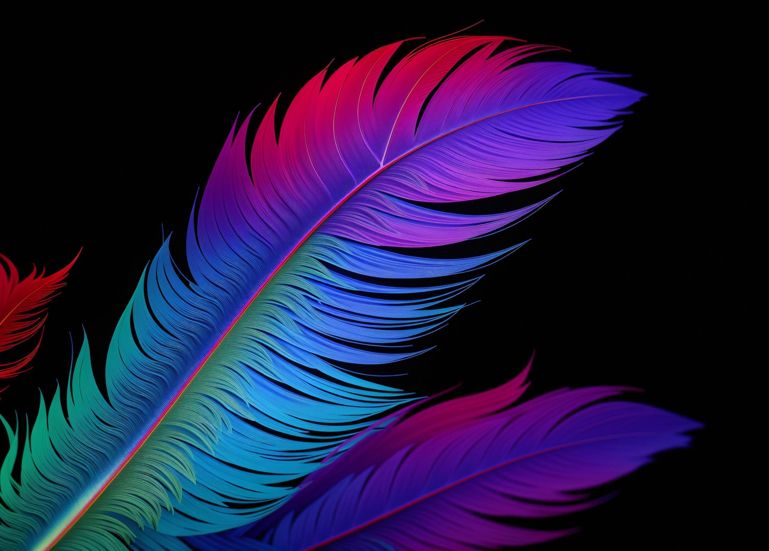 3D rendering of a colorful feather on a black background - Feathers