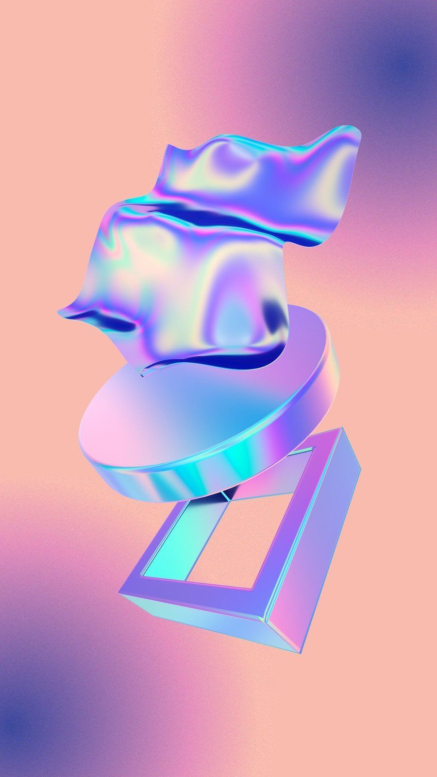 3D illustration of a cat on a pink and blue background - Iridescent