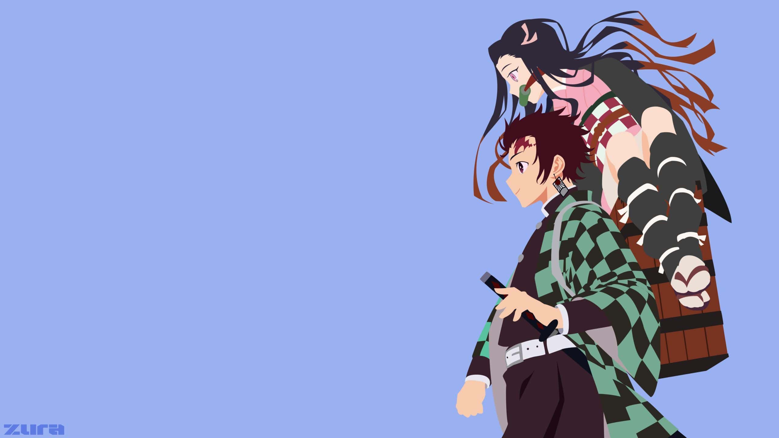 Anime wallpaper with a man and woman - Demon Slayer