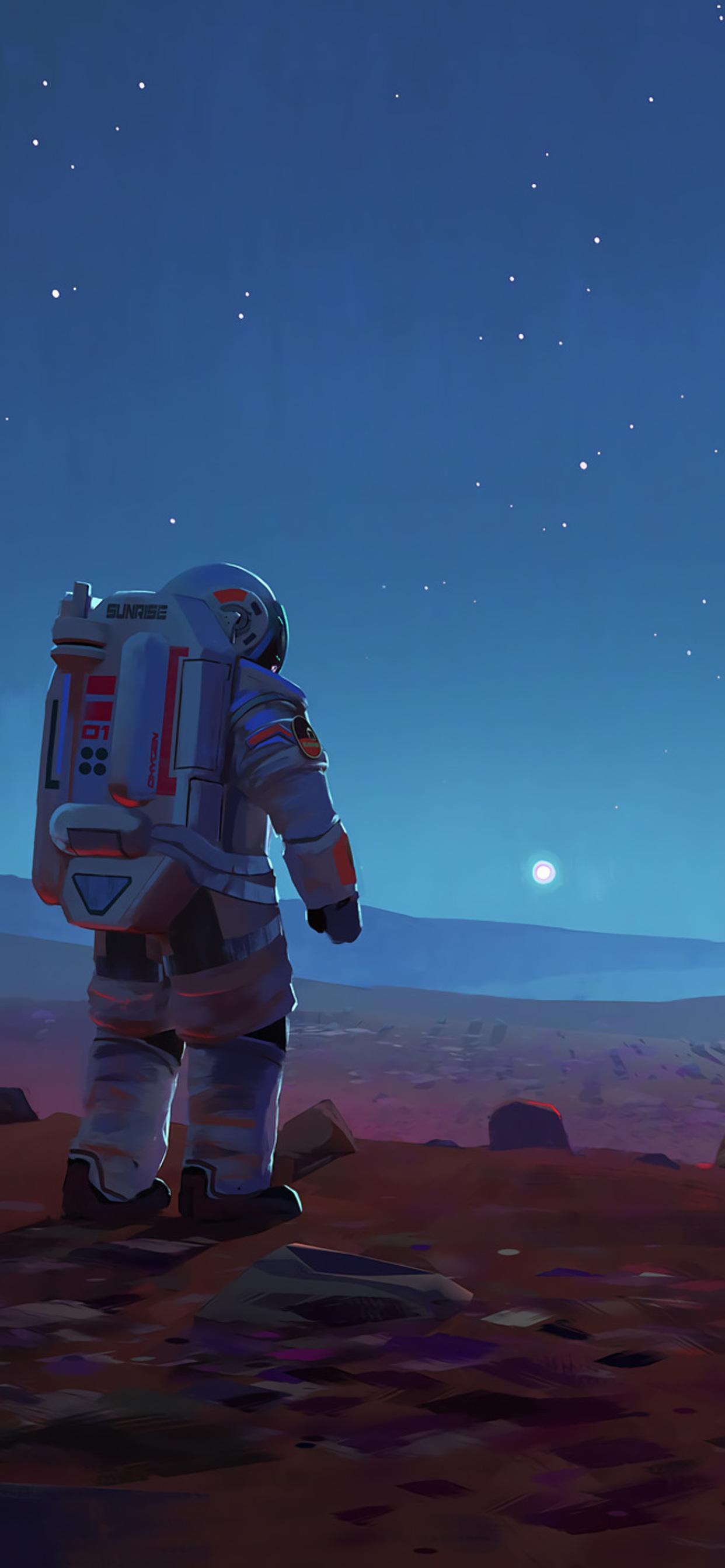Astronaut on Mars, looking at the stars - Mars