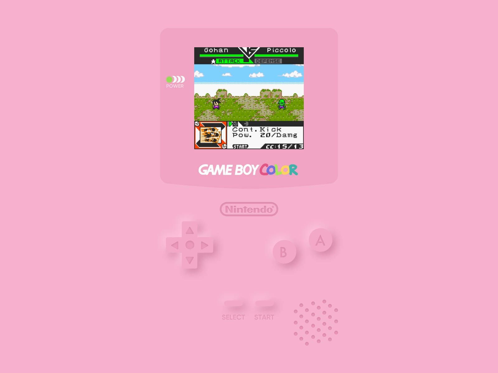 A Game Boy Color is displayed on a pink background. - Game Boy