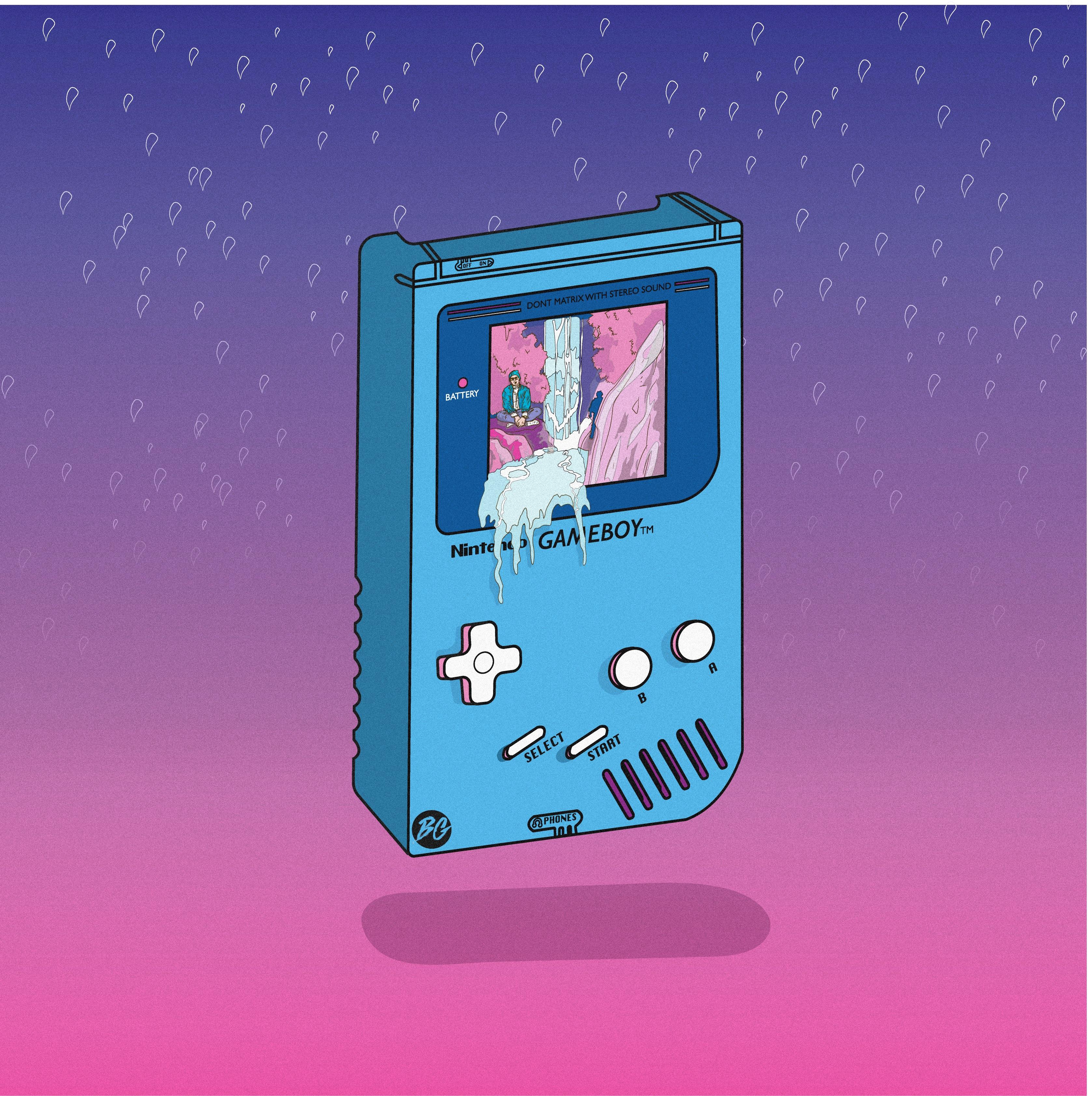 A Gameboy with a dripping anime girl on the screen - Game Boy