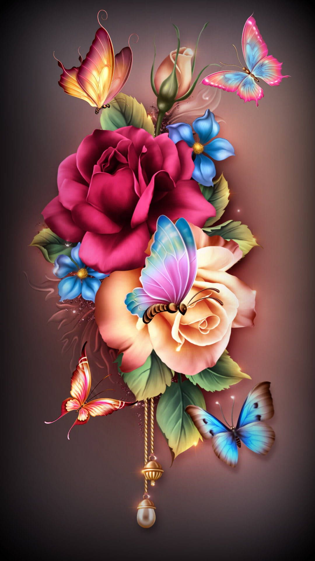 Download 3D Butterfly Rose Aesthetic Wallpaper