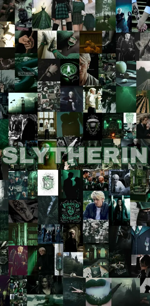 A collage of images of the house of Slytherin from Harry Potter. - Slytherin
