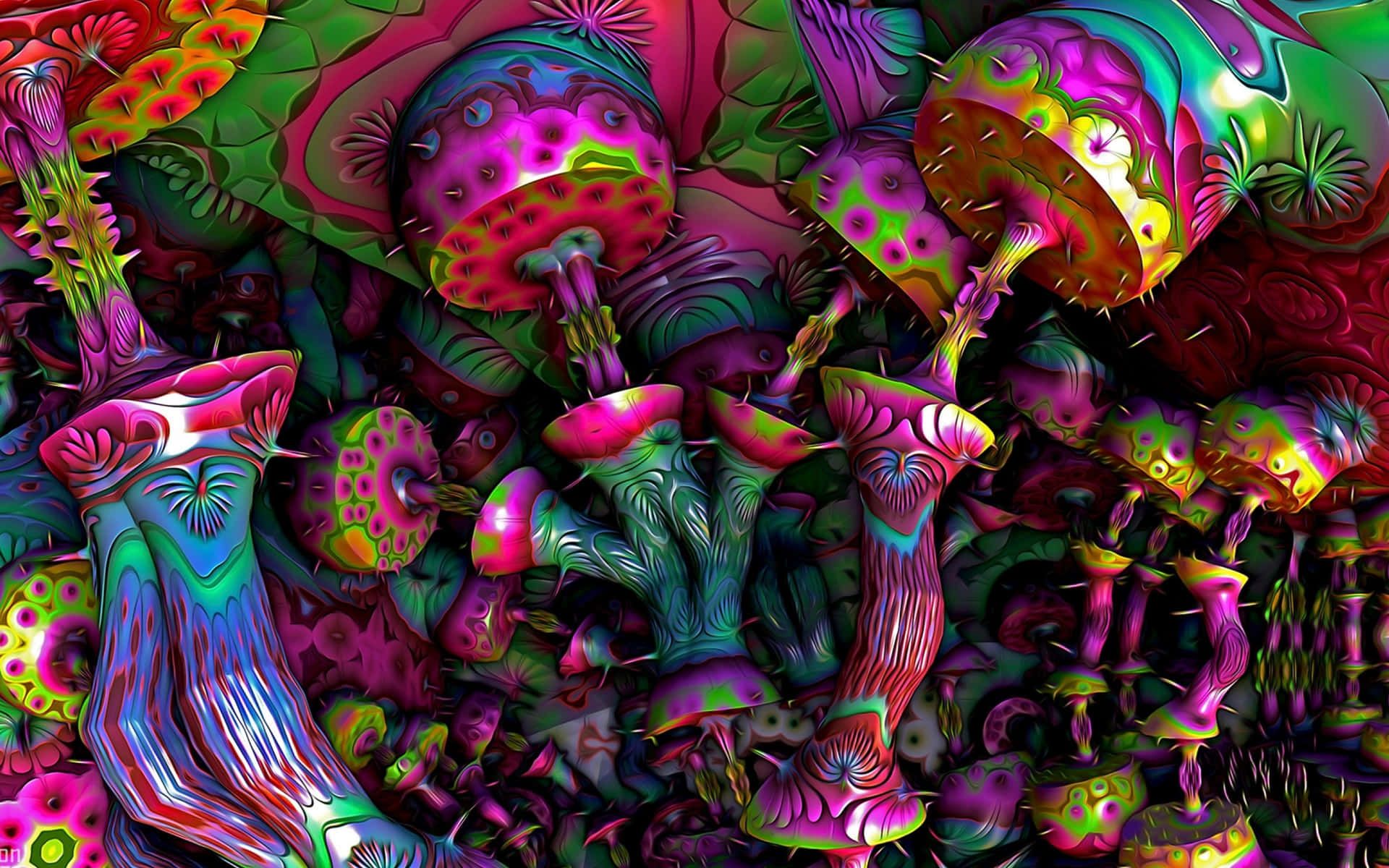A photo of a pile of mushrooms that have been photoshopped to look like they are glowing in the dark - Psychedelic