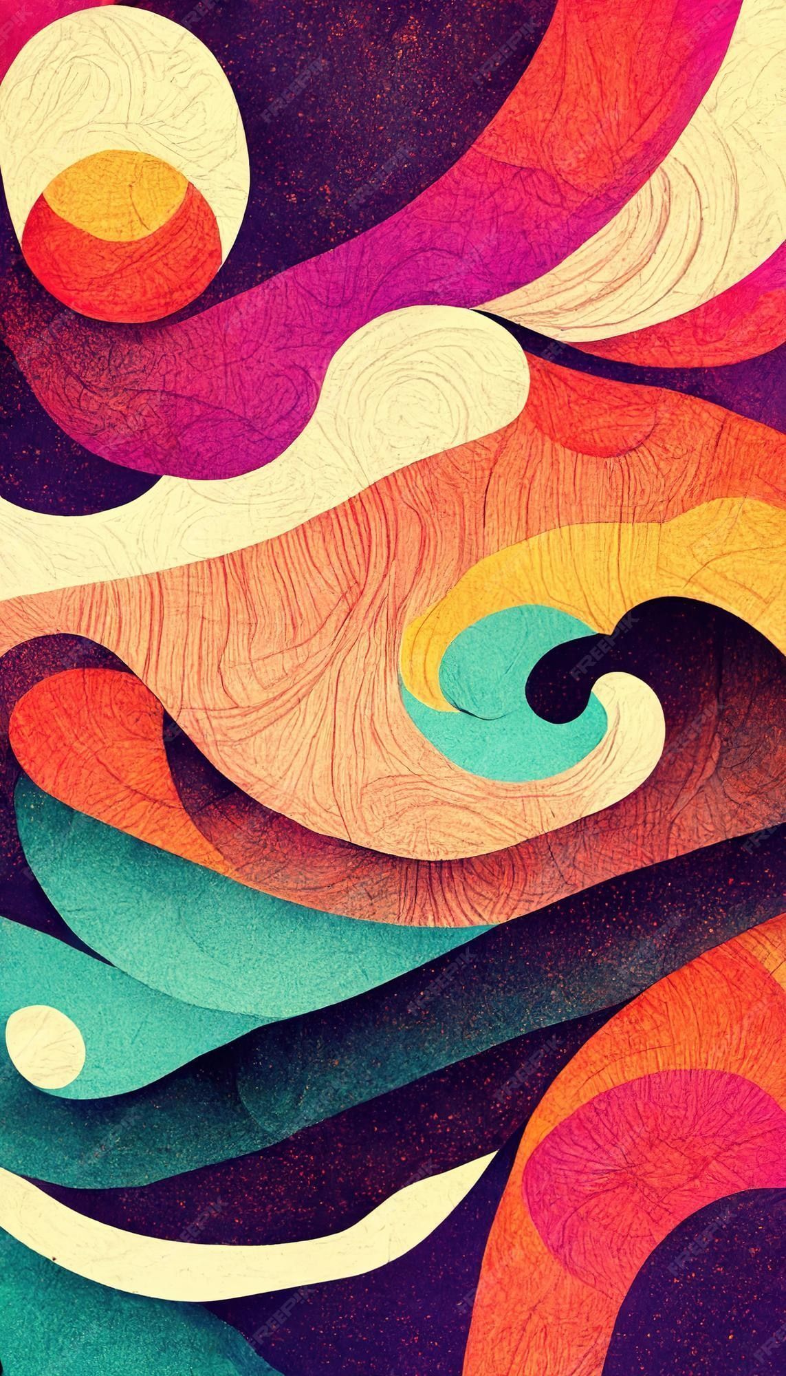 Premium Photo. Groovy psychedelic abstract wavy decorative funky background hippie trendy design 3D illustration
