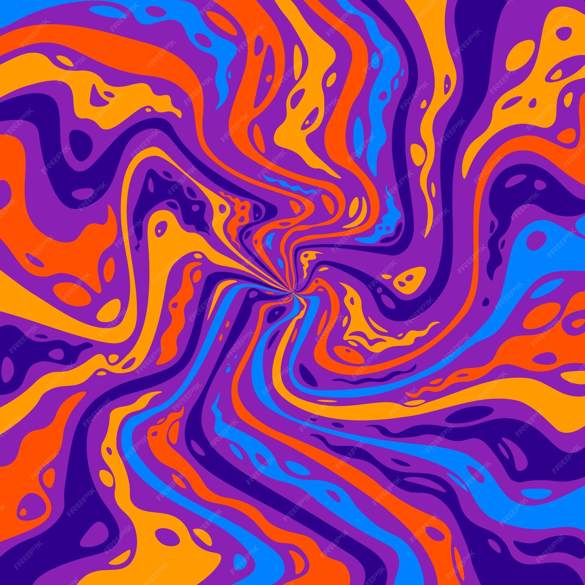 An abstract image of swirling lines in purple, orange and blue - Psychedelic