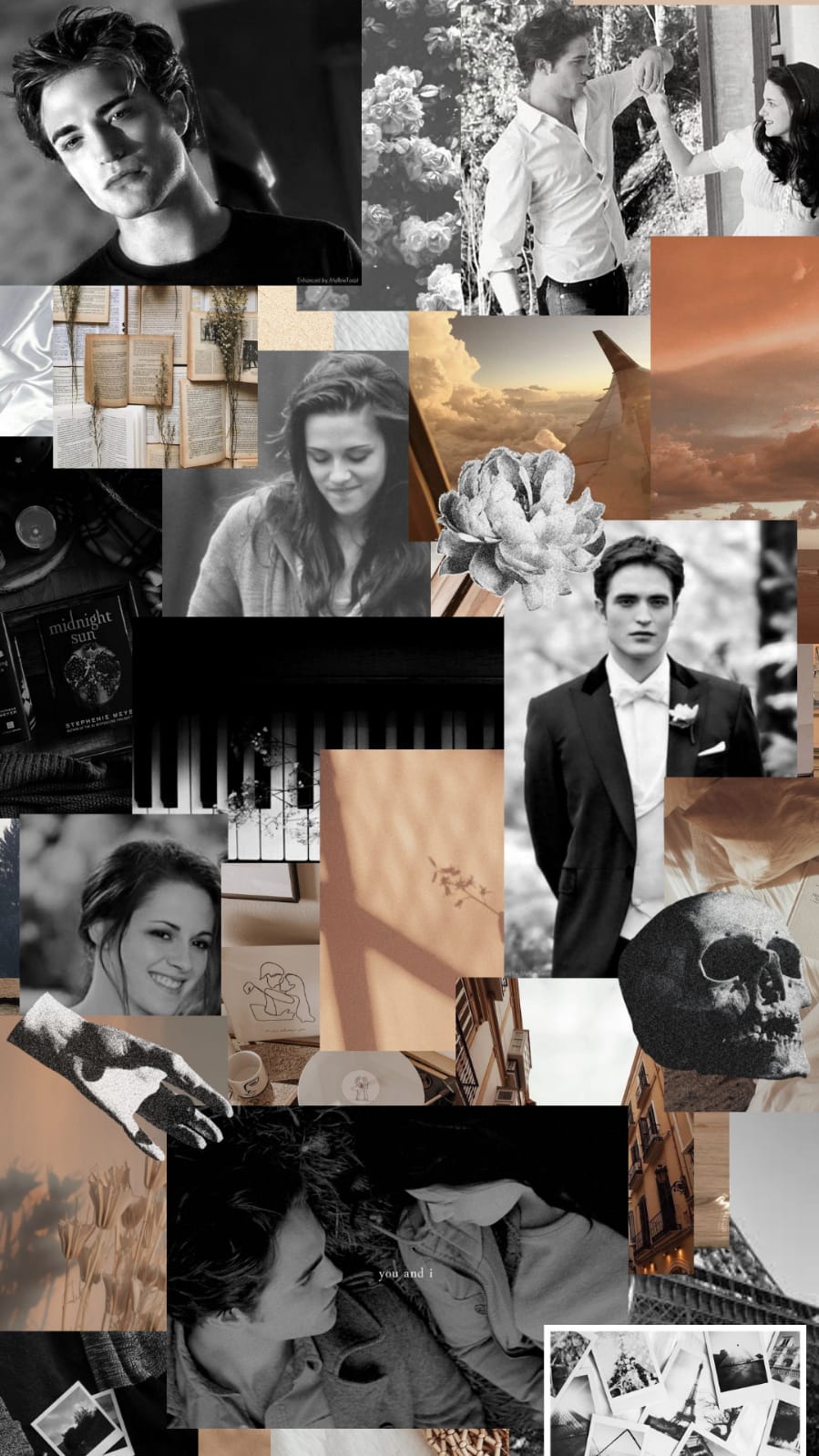 Black and white aesthetic collage of twilight with edward cullen, bella swan, Jacob black, and the cullens. - Twilight