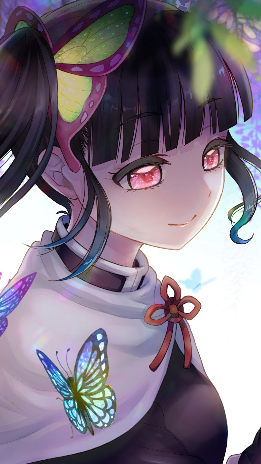 A girl with black hair and butterflies - Demon Slayer