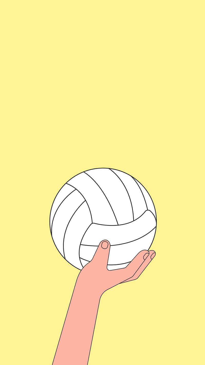 Illustration of a hand holding a volleyball on a yellow background - Volleyball
