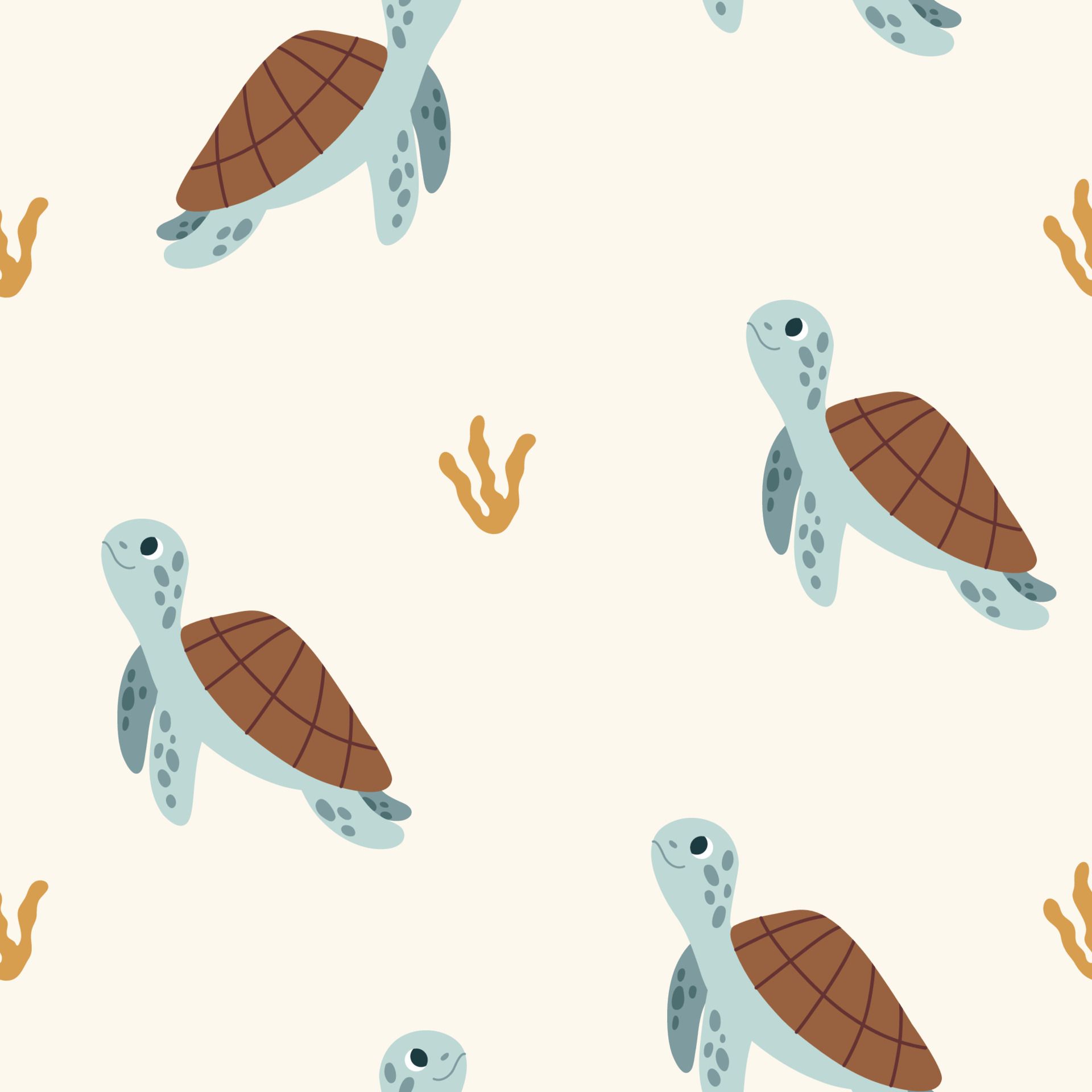 Seamless pattern with sea turtles. Vector flat illustration for kids fabric, textile, nursery wallpaper