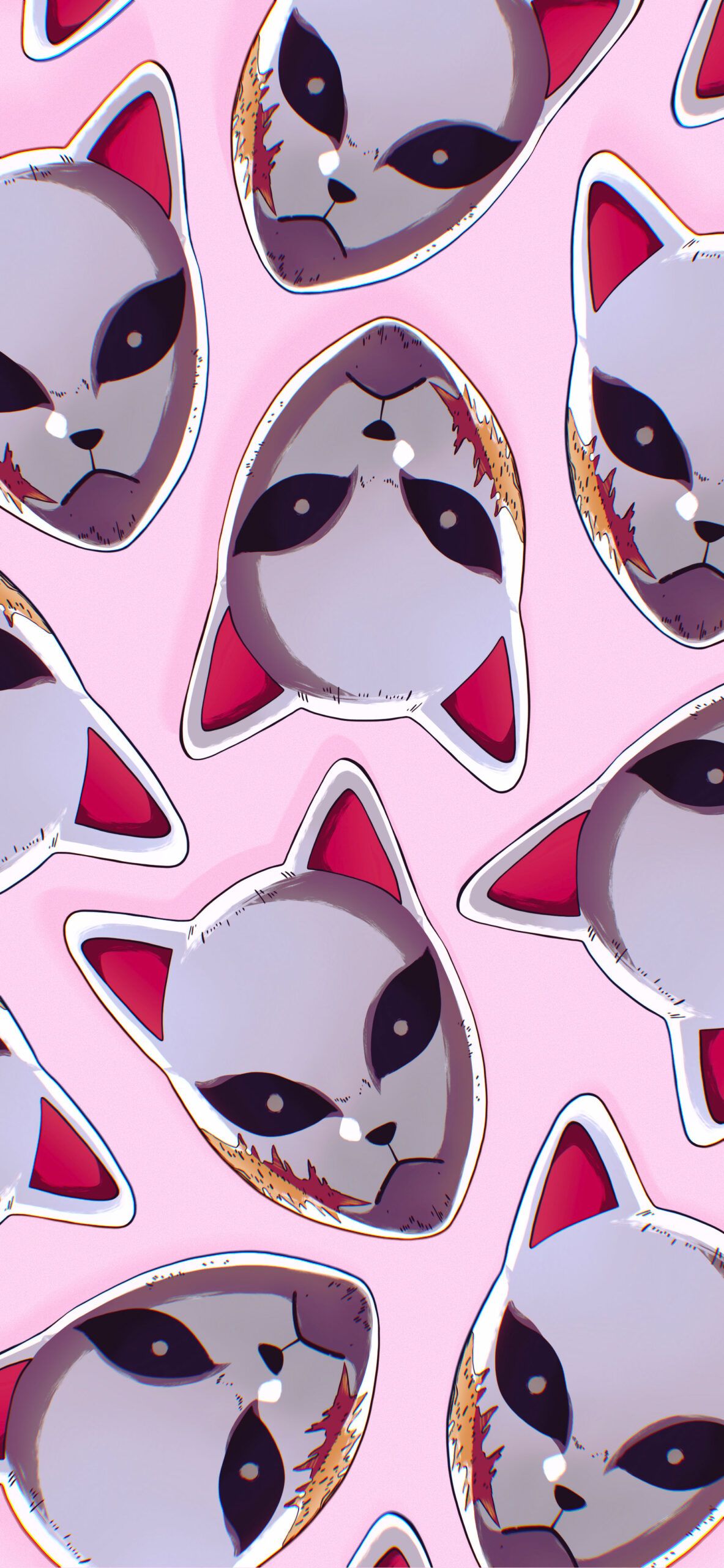Multiple raccoon stickers on a pink background - Demon Slayer, pink anime, fox