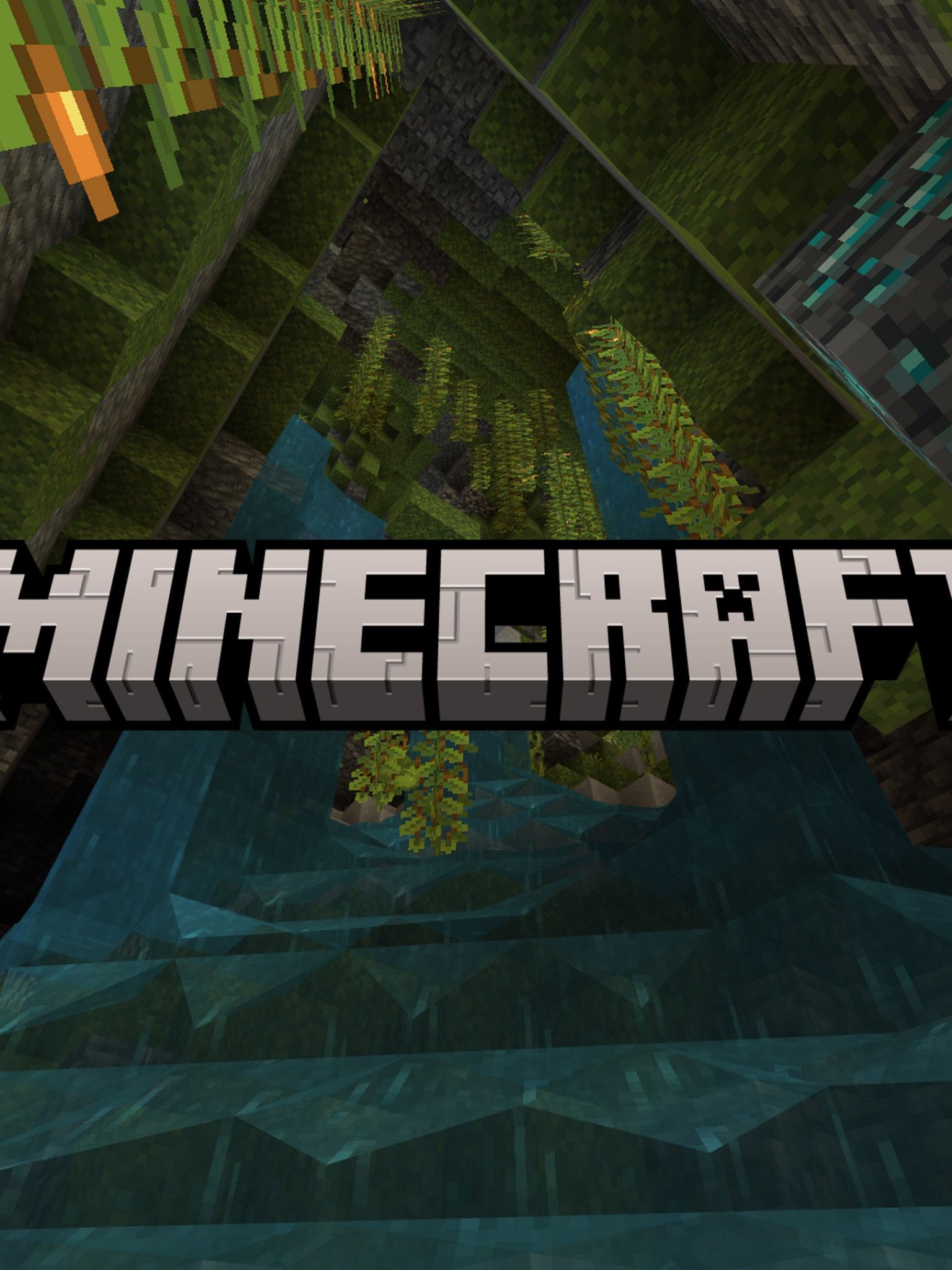 Minecraft logo with a jungle in the background - Minecraft