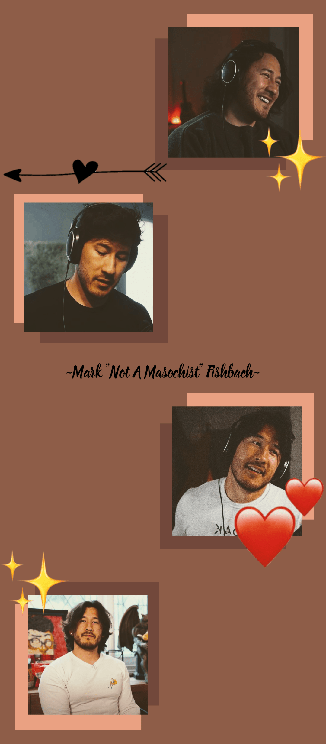 A collage of Mark Fishbach's photos with a brown background - Markiplier