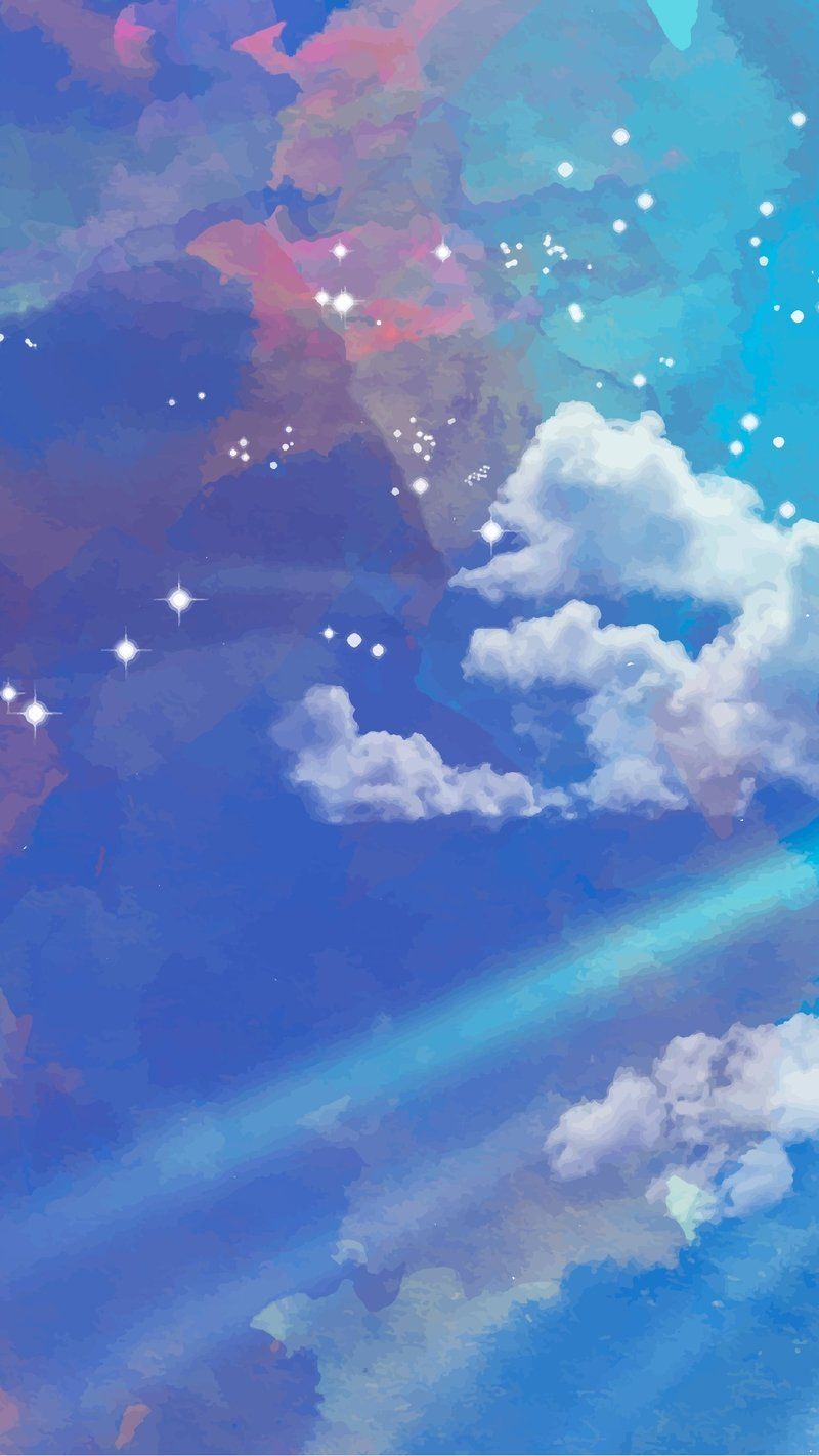 Blue sky with white clouds and stars wallpaper background - Diamond