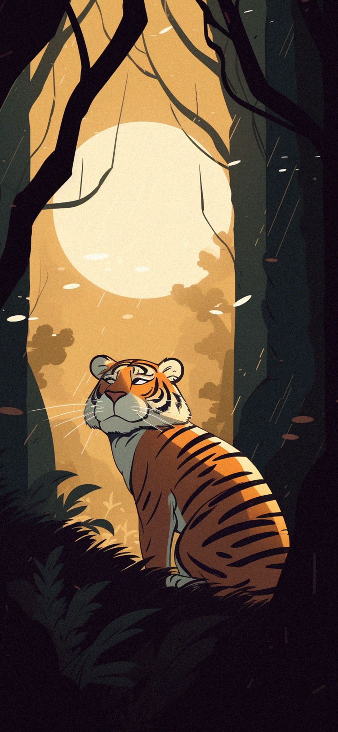 Funny Tiger in Forest Art Wallpaper Wallpaper for iPhone
