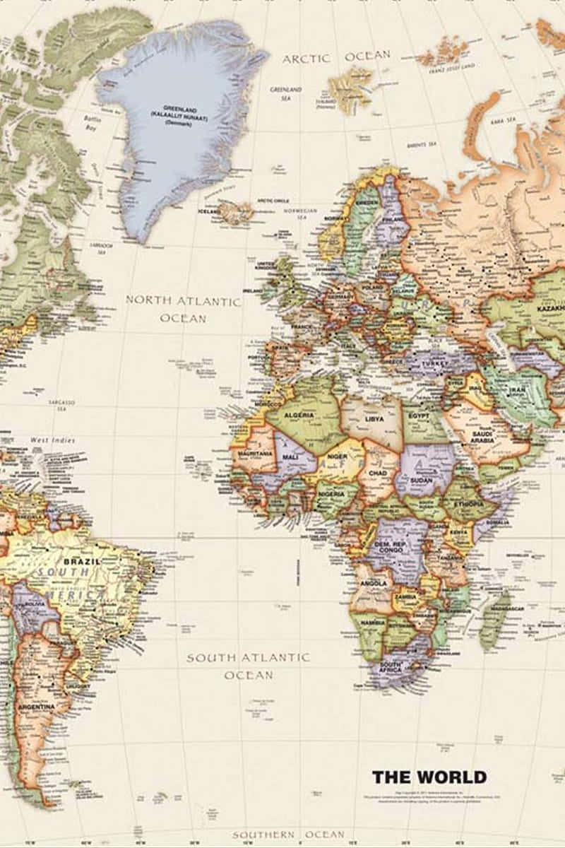 A map of the world with countries and oceans. - Atlas