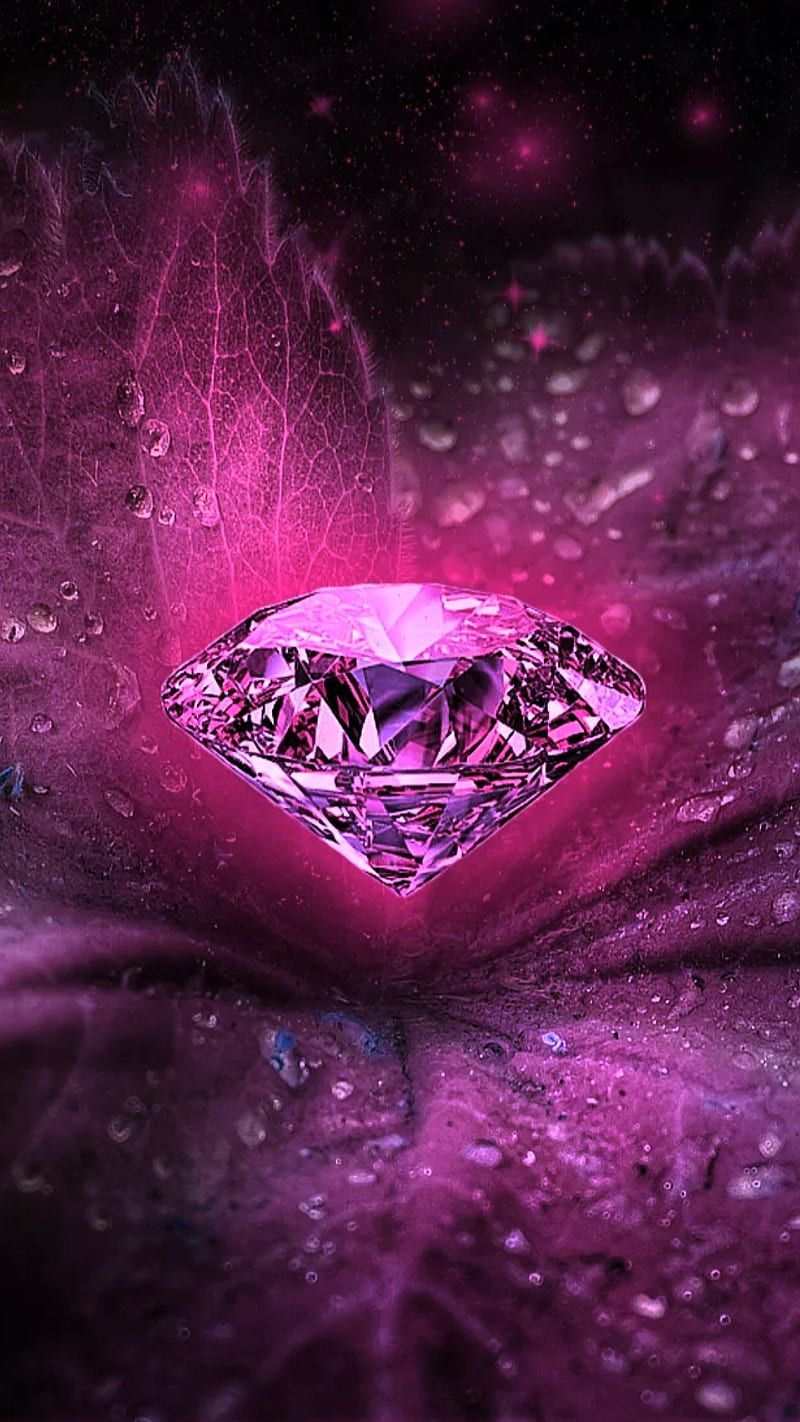 A purple diamond in a purple and pink abstract background - Diamond