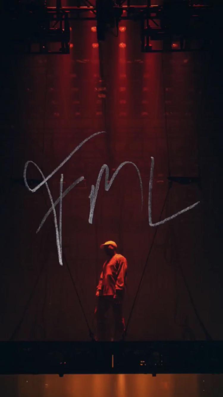 A phone wallpaper of the Weeknd with his signature on a red background - Kanye West