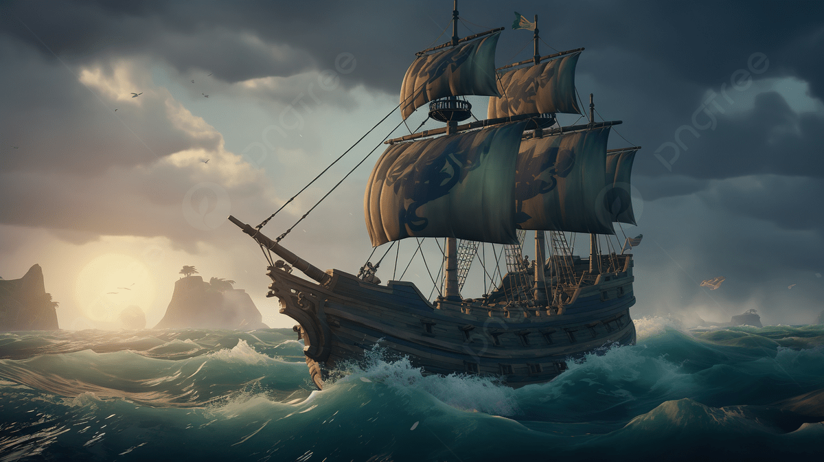 The Pirate Ship Is In The Ocean During An Evening Storm Background, Cool Sea Of Thieves Picture Background Image And Wallpaper for Free Download