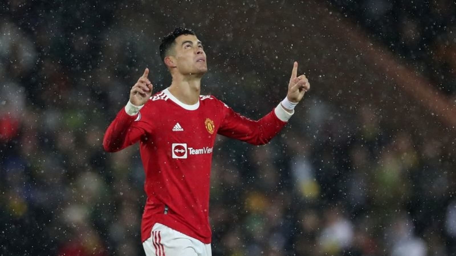 Cristiano Ronaldo celebrates after scoring his side's second goal during the English Premier League soccer match between Manchester United and Aston Villa at Old Trafford in Manchester, England, Saturday, Oct. 23, 2021. (AP Photo/Scott Heppell - Cristiano Ronaldo