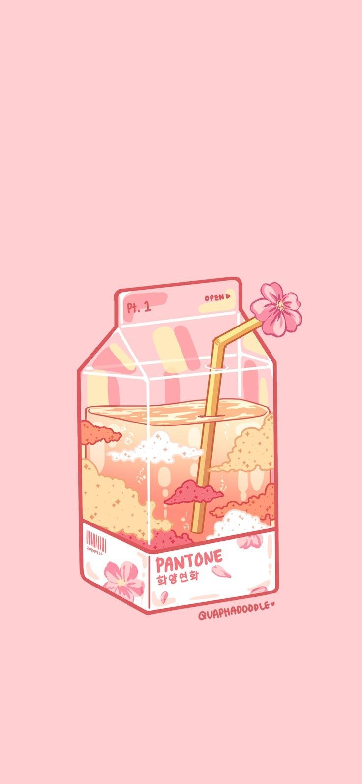 Aesthetic phone background of a pink milk carton with a straw - Kawaii