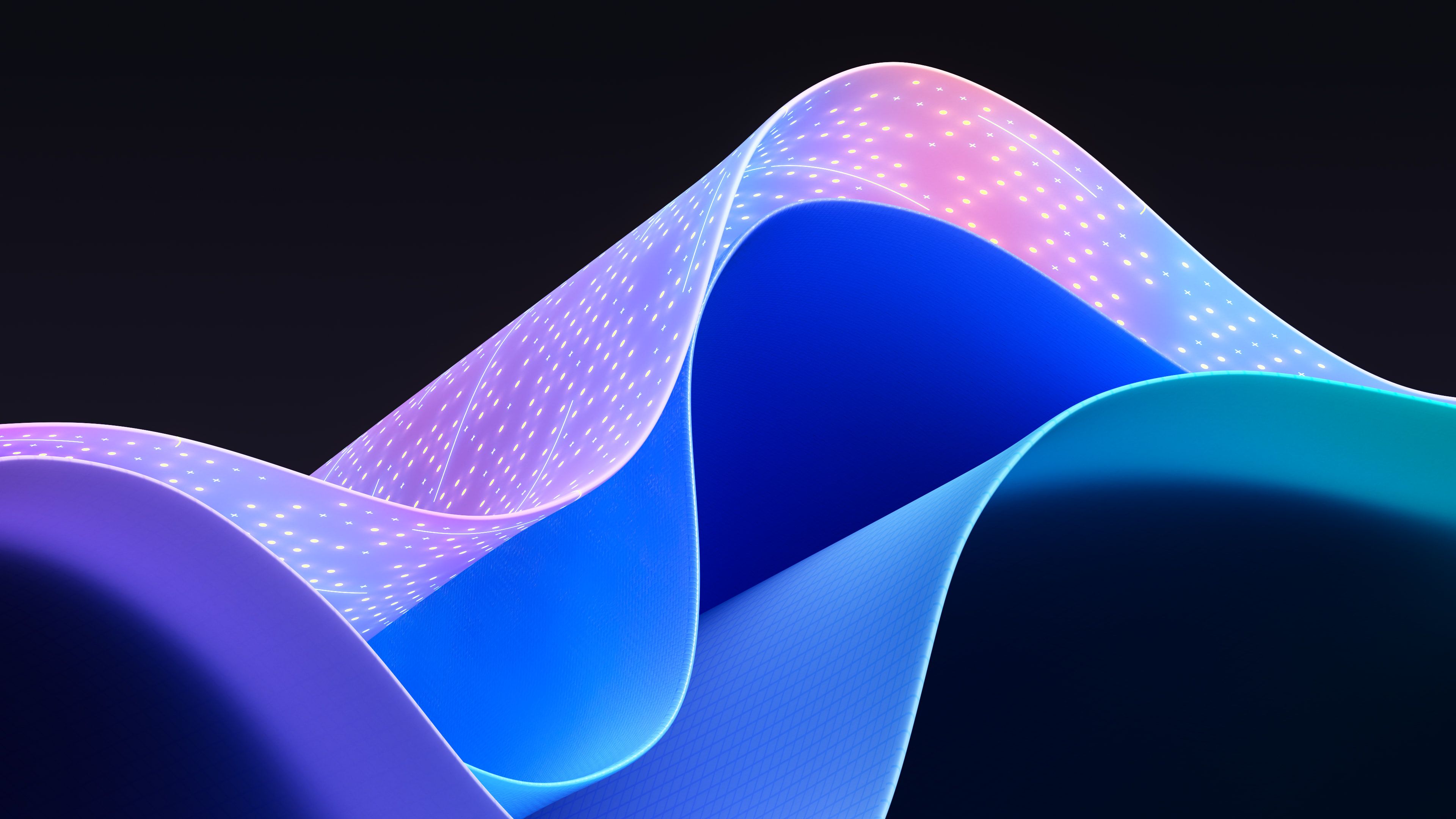 An abstract image of flowing, neon blue and pink waves. - Windows 11