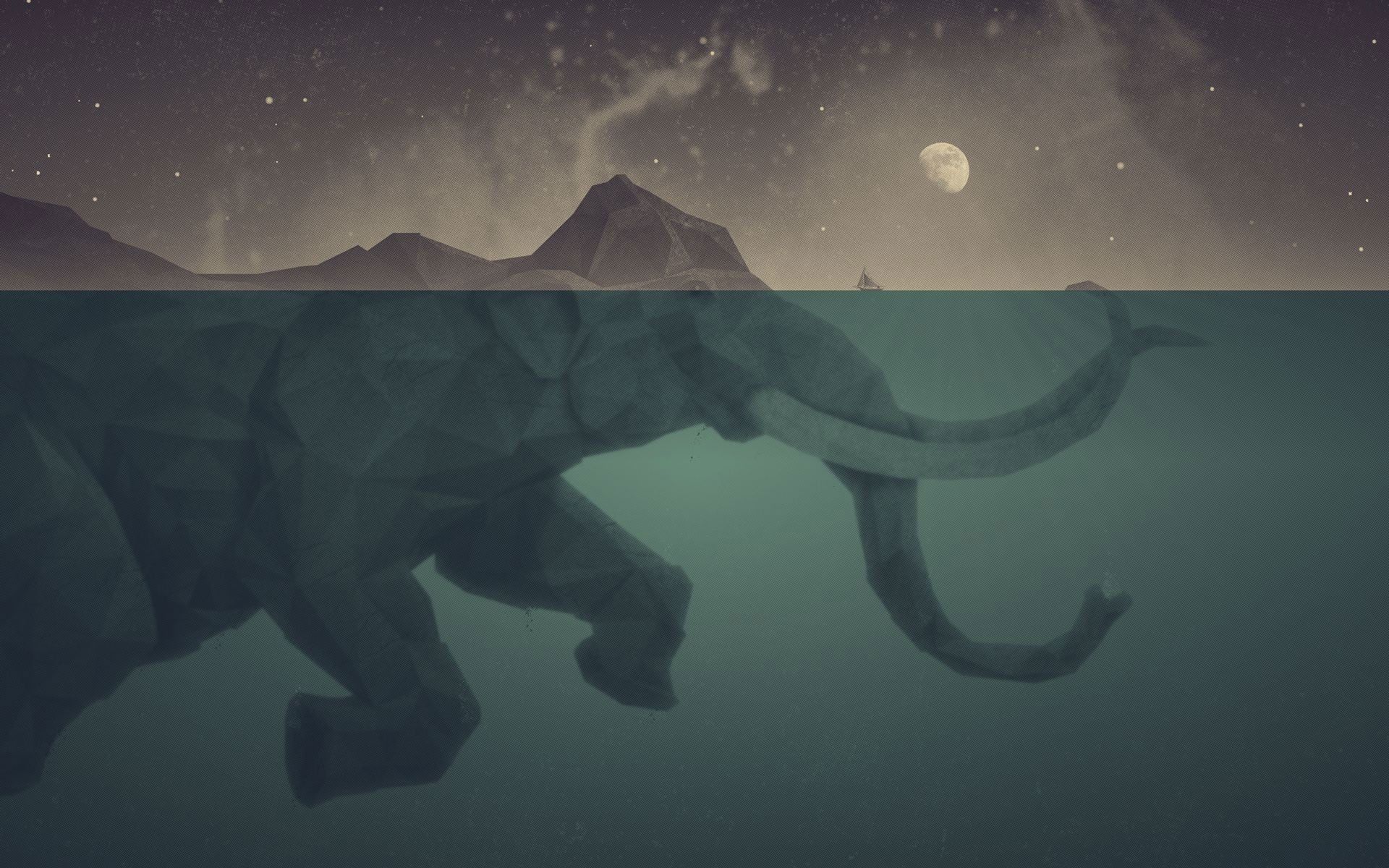 Elephant Illustration Wallpaper, Gray Elephant Anime Illustration, Mammoths