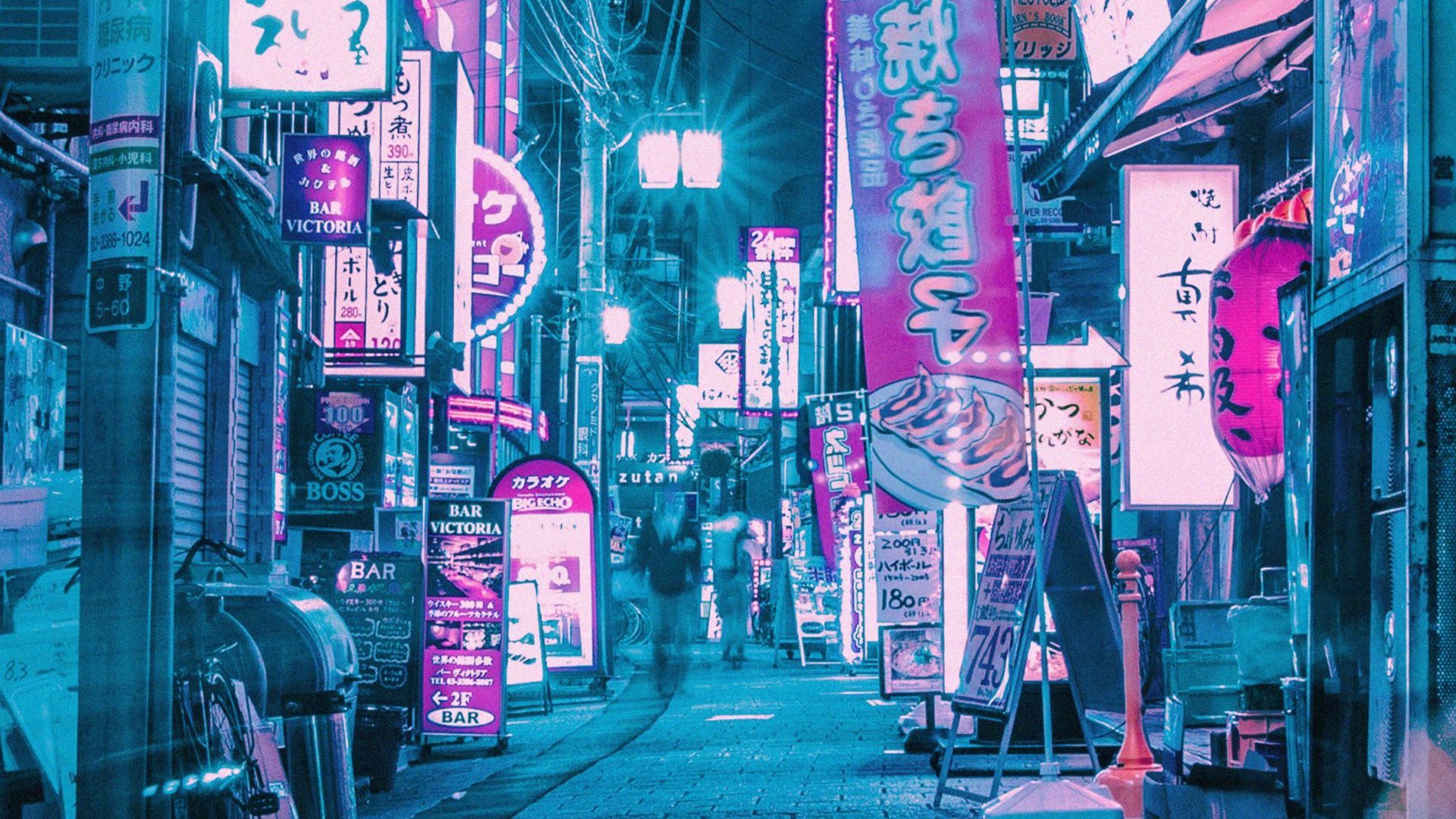A street in Tokyo at night with pink and blue neon lights - Cyberpunk