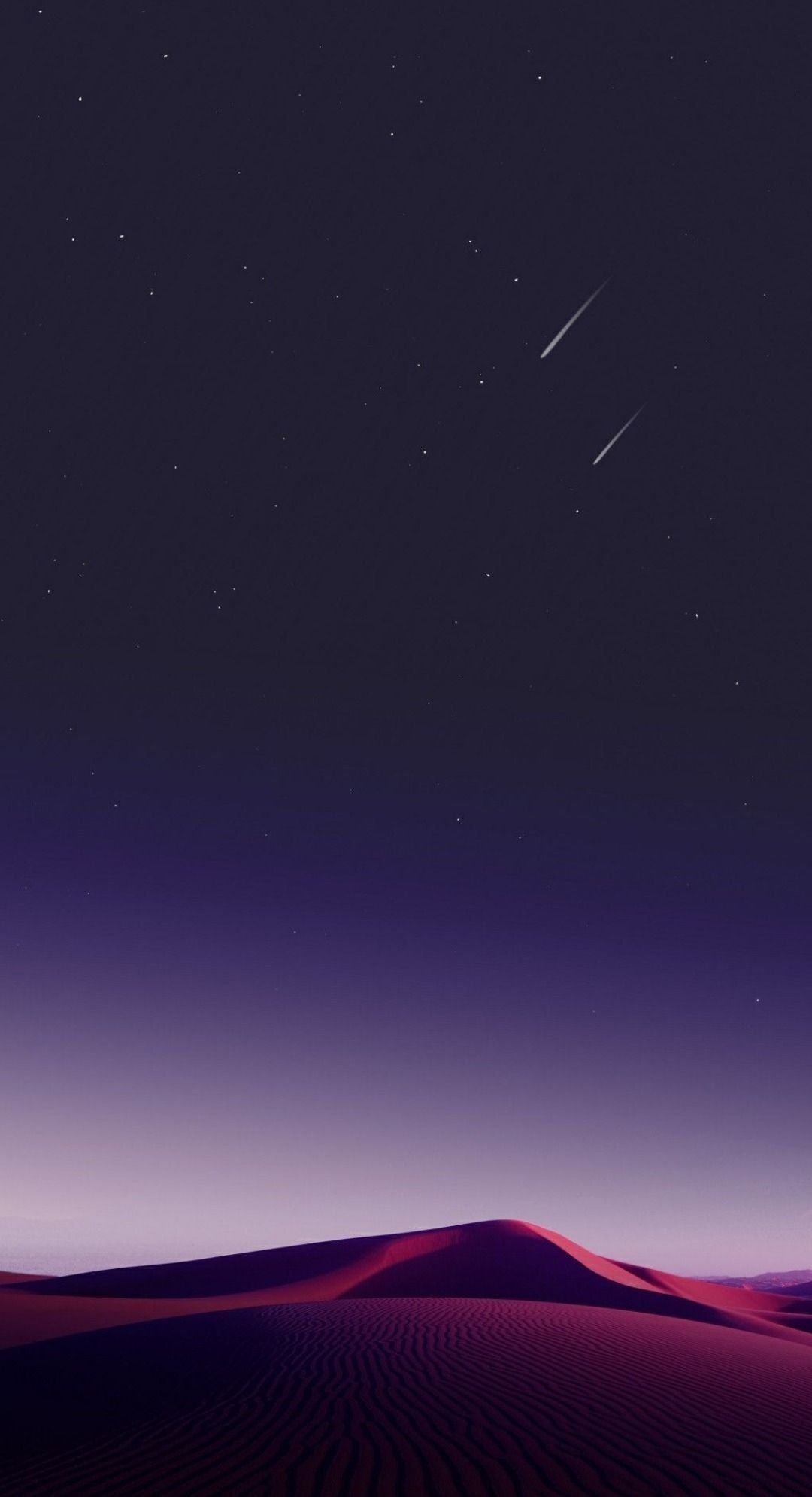 IPhone wallpaper with a desert at night with shooting stars. - Desert