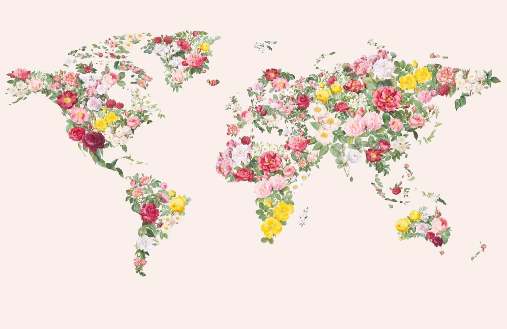 Colorful Vintage Flower World Map Wallpaper Mural