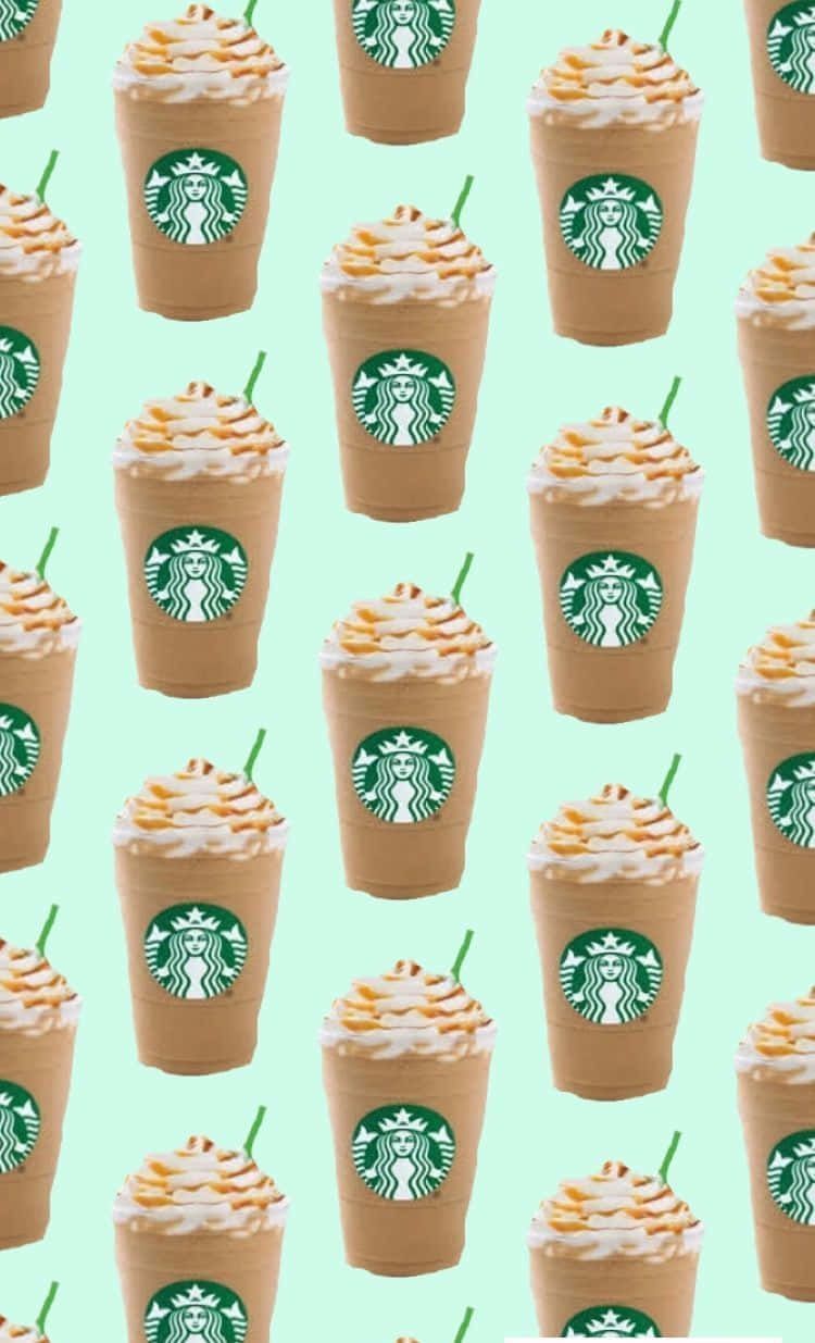 Download Aesthetic Starbucks Caramel Coffee Drink In Pastel Green Wallpaper