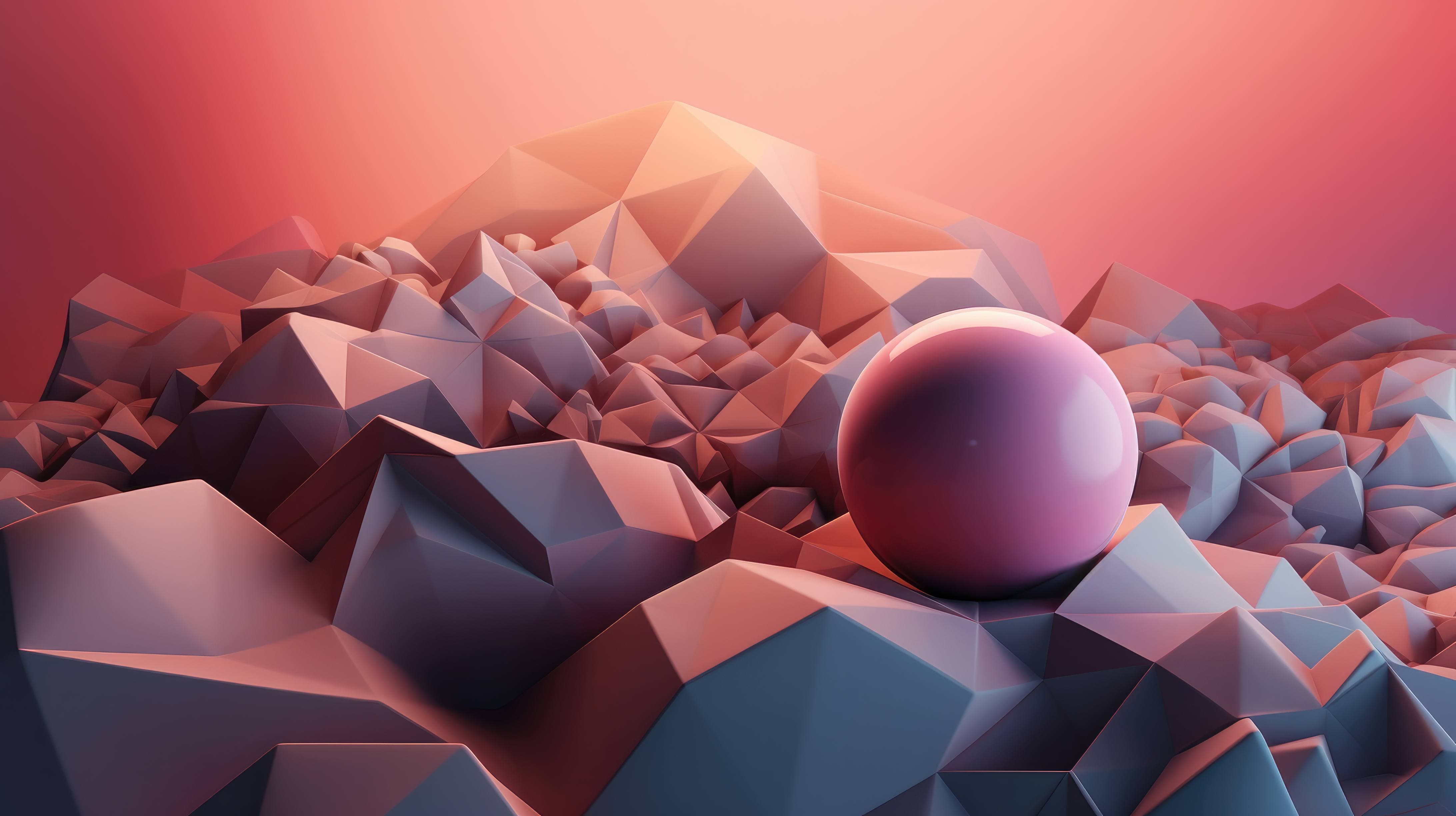 This 3D abstract design features a minimalist and elegant composition of geometric shapes and soft gradients, ideal for a sleek and modern desktop wallpaper