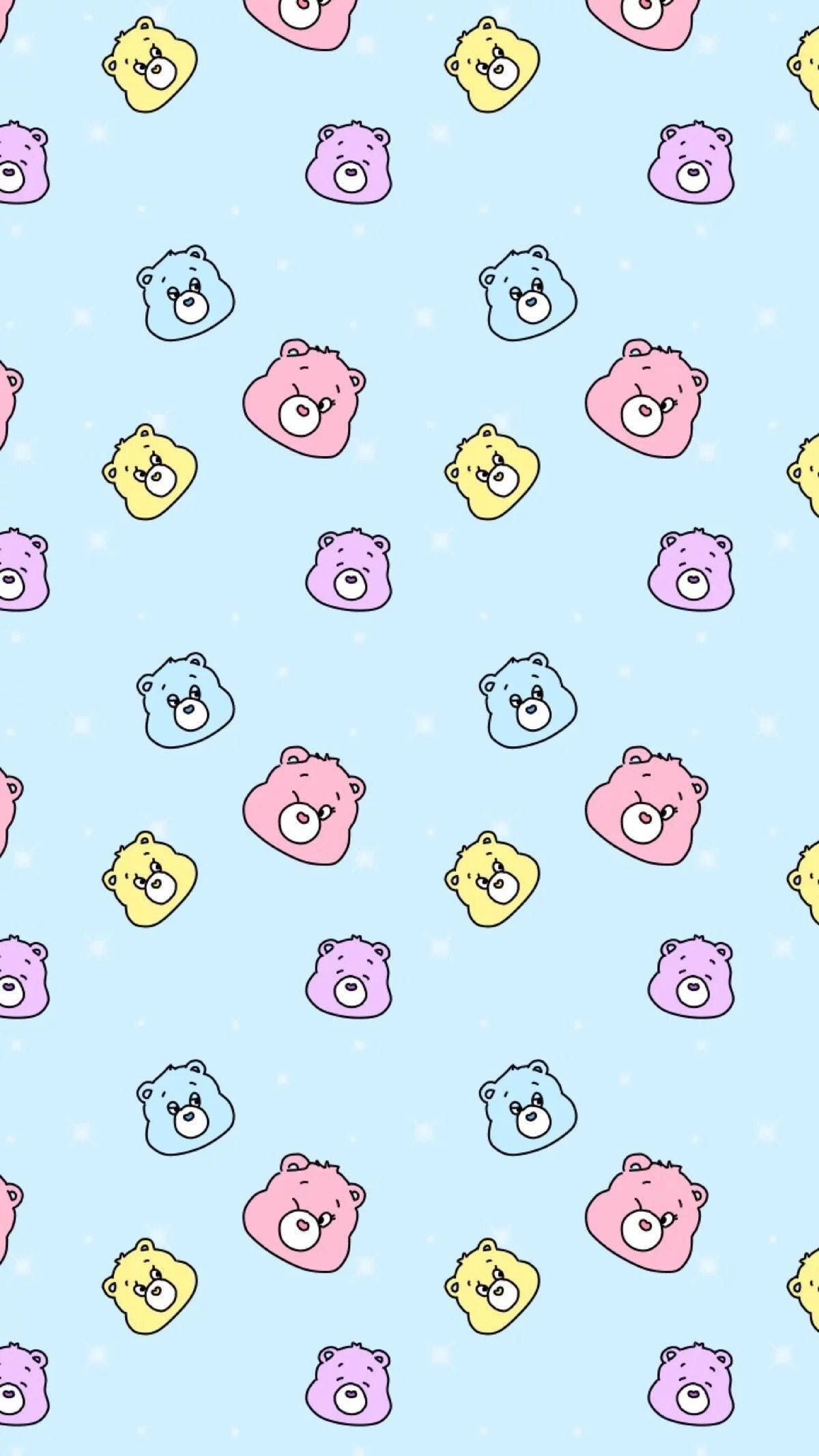 Download Care Bears On Pastel Blue Kawaii iPad Wallpaper