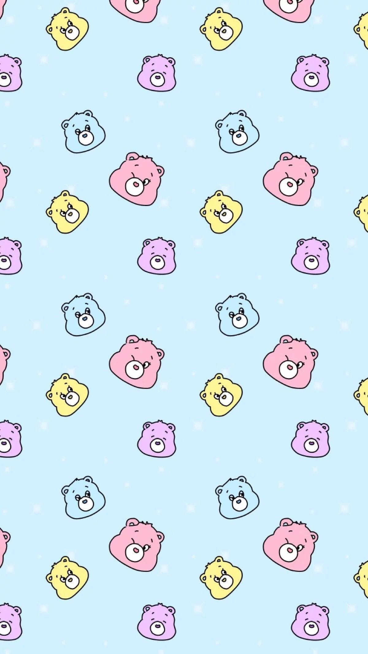 Cute pattern of pastel bears on a blue background - Kawaii