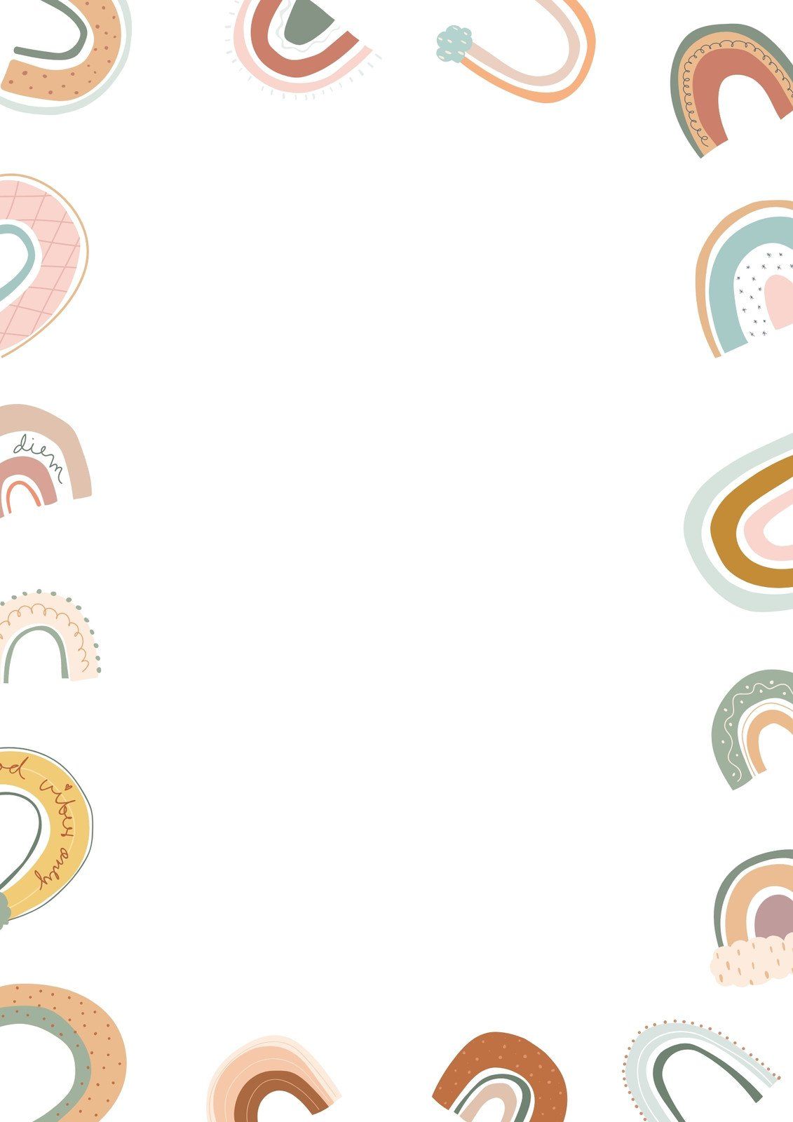 A free phone background with pastel colored rainbows on a white background - Border