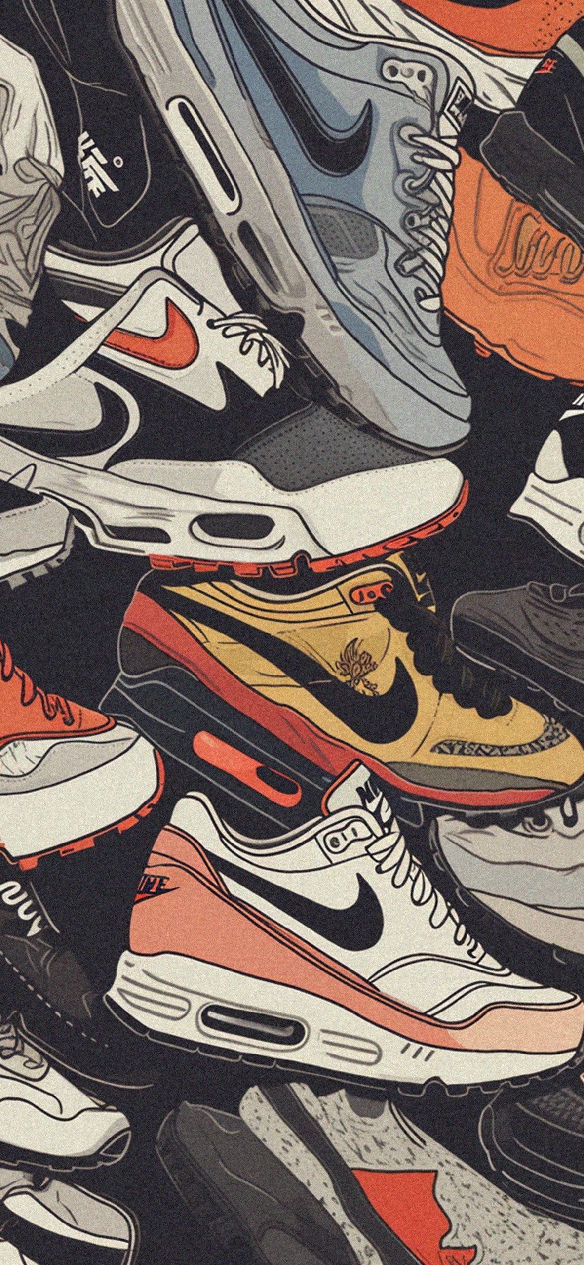A wallpaper of a pile of nike shoes - Nike, shoes