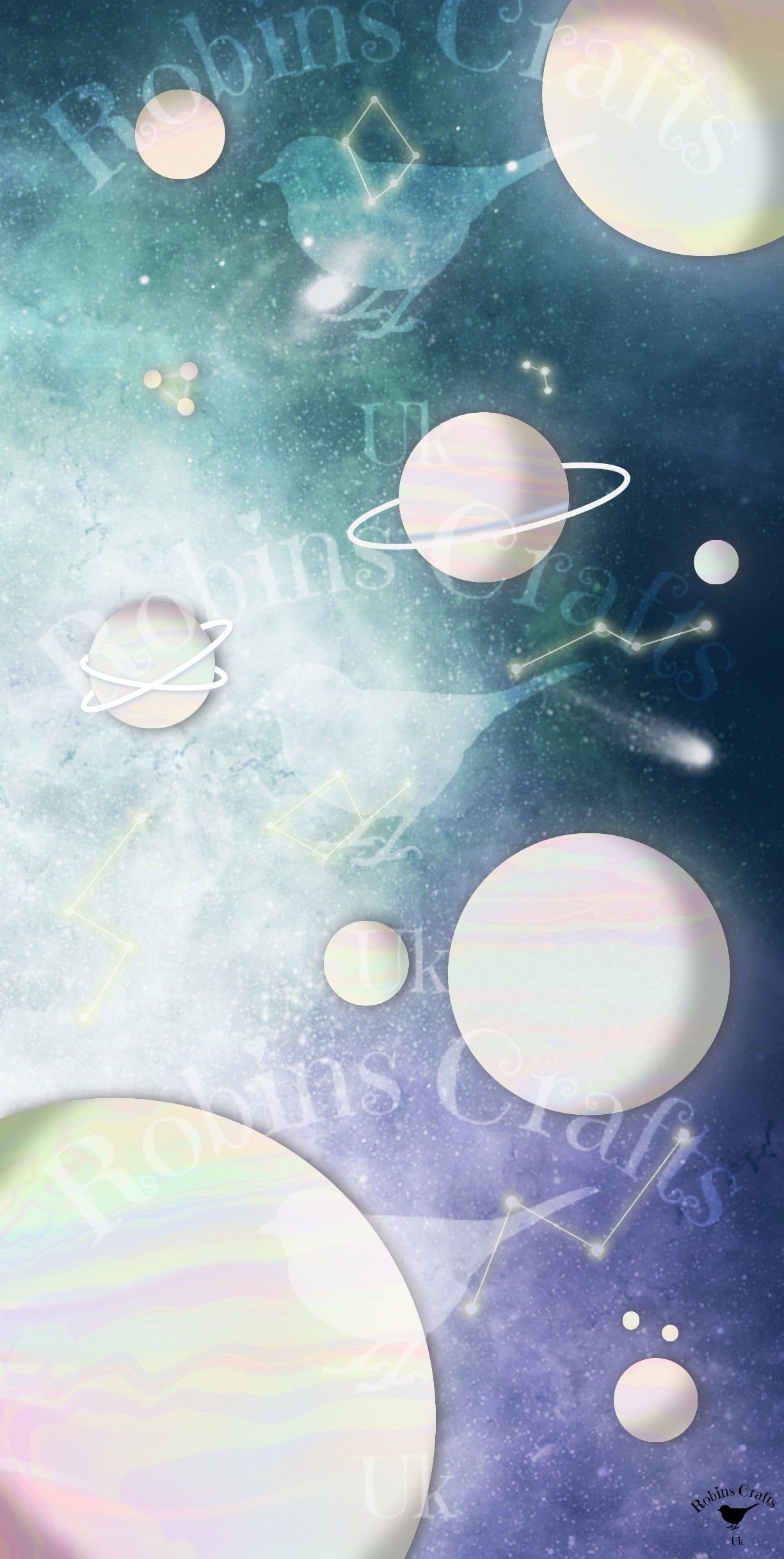 A poster with the planets and stars on it - Kawaii, space, planet
