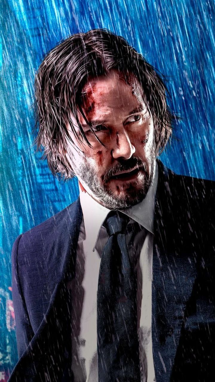 Keanu Reeves as John Wick in the rain, looking drenched and soaked - John Wick