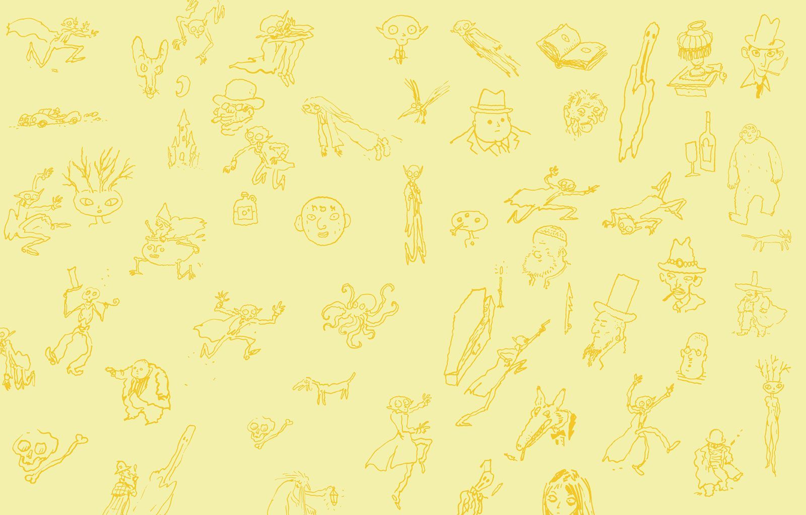 A yellow background with many different drawings - Light yellow