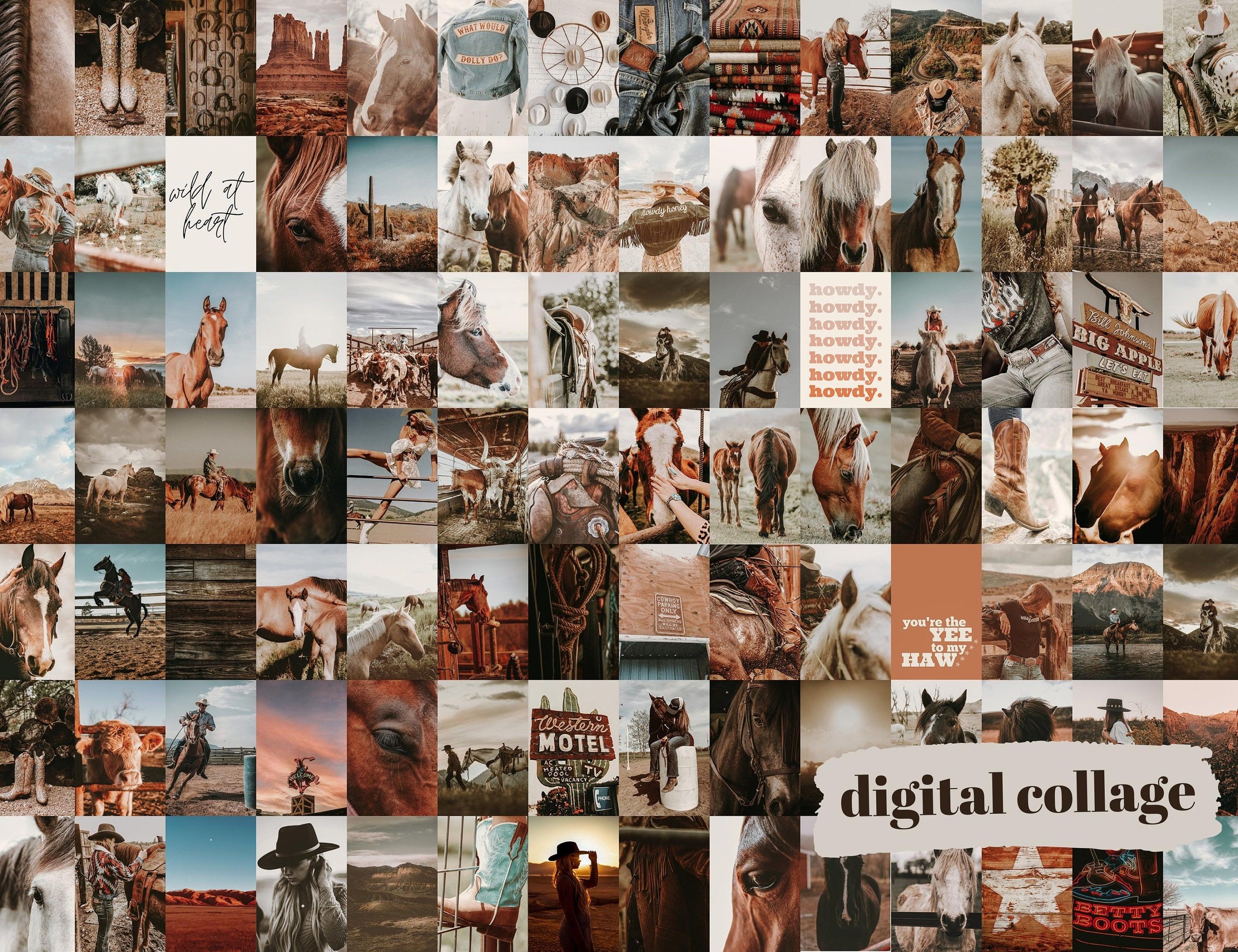 A digital collage of horses and western imagery - Western