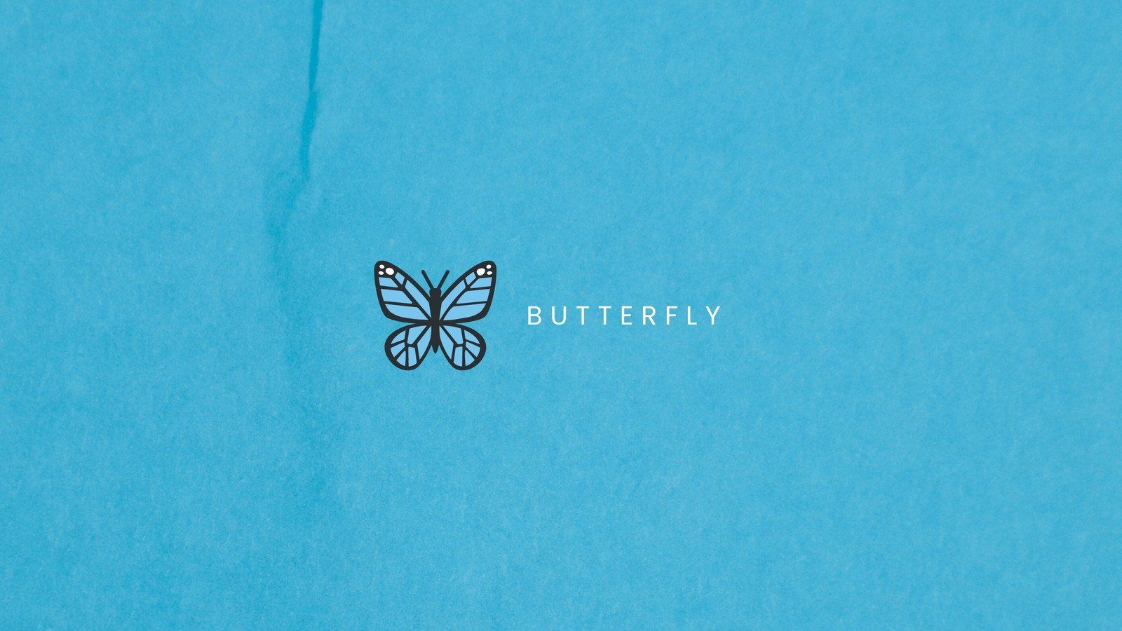 A blue background with a black butterfly logo and the word butterfly written in white - Blue, butterfly