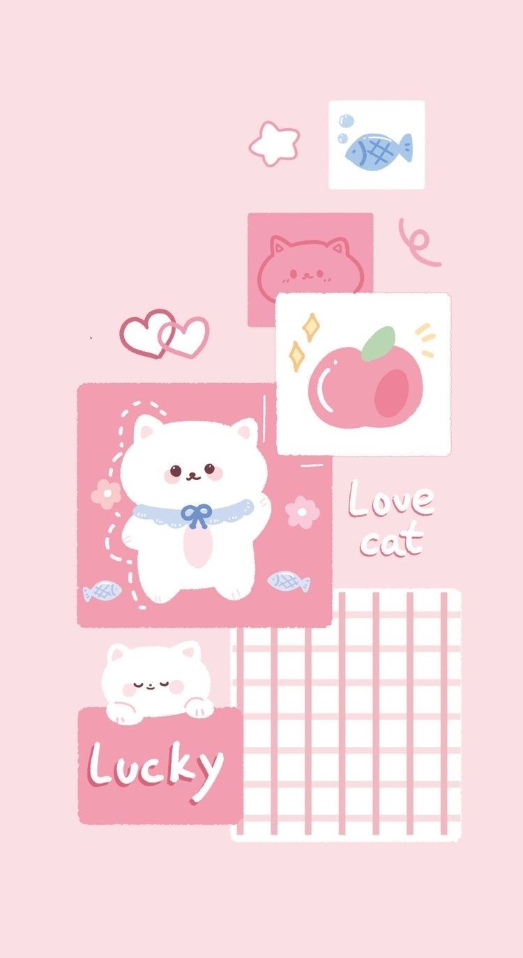 A pink background with cute cat images - Kawaii