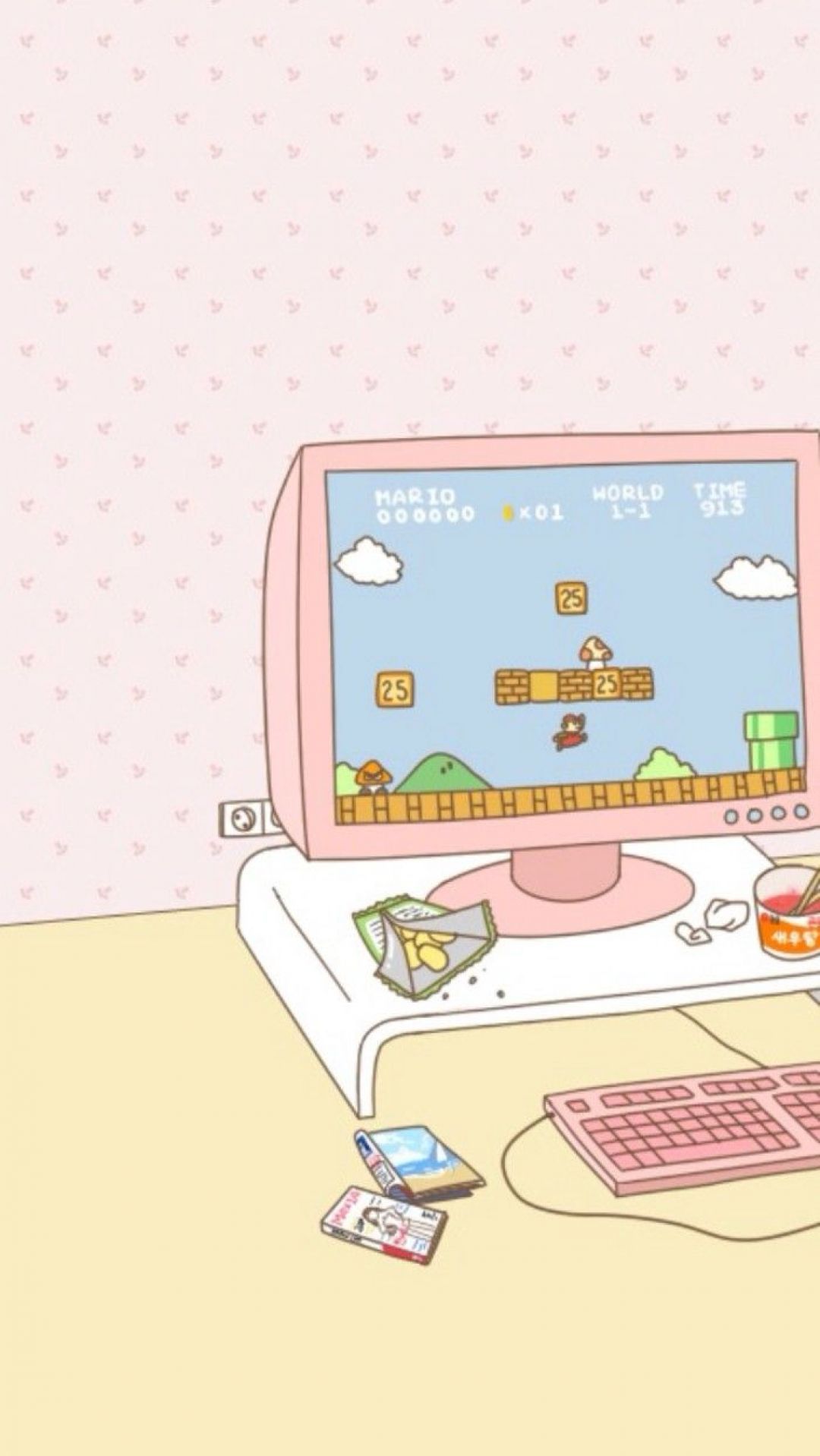 A computer with games on it and other items - Kawaii