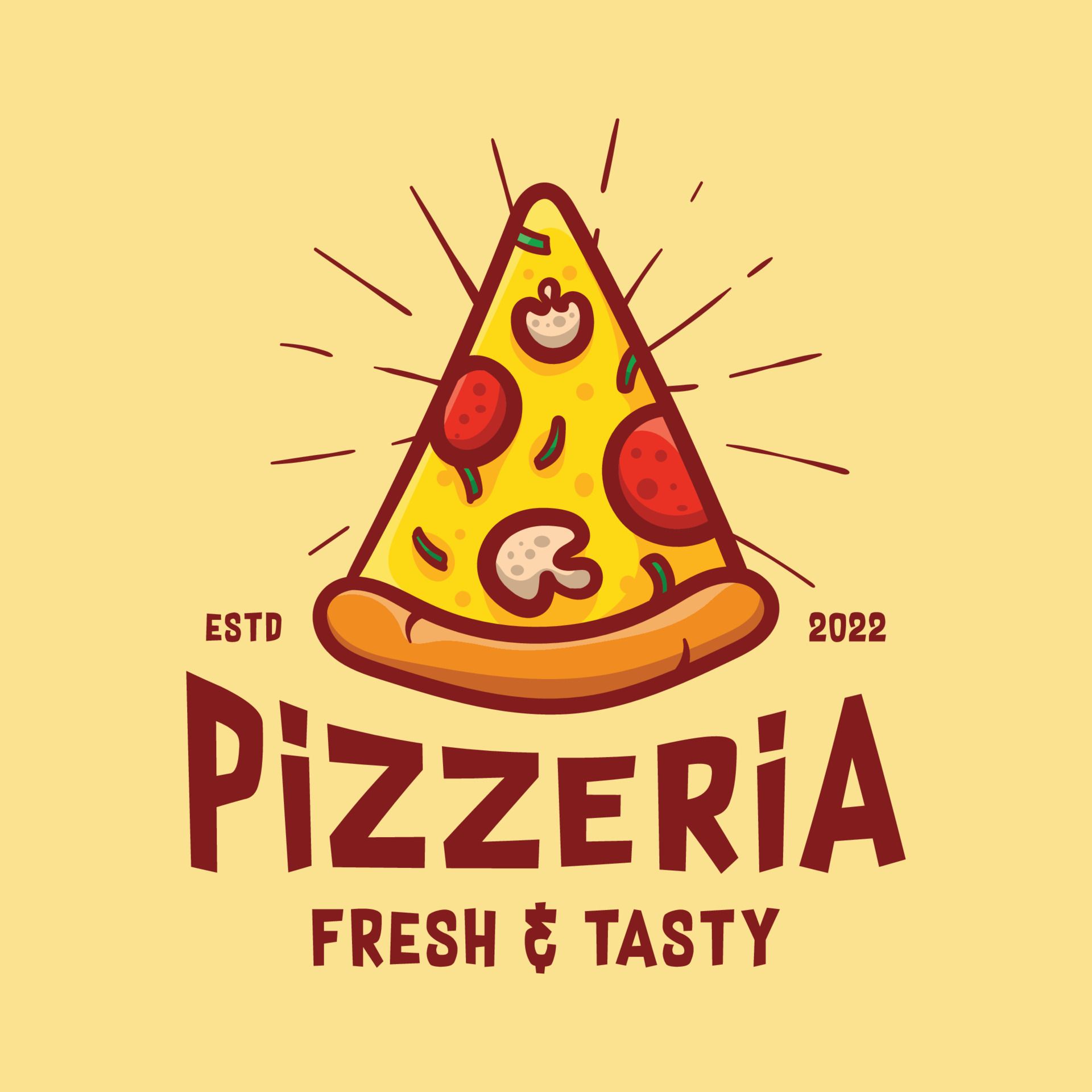Slice Pizza Logo With Light Background, Cute And Premium Design. Suitable For Restaurant Logos, Prints, T Shirt Designs, Wallpaper, Cafes, Etc