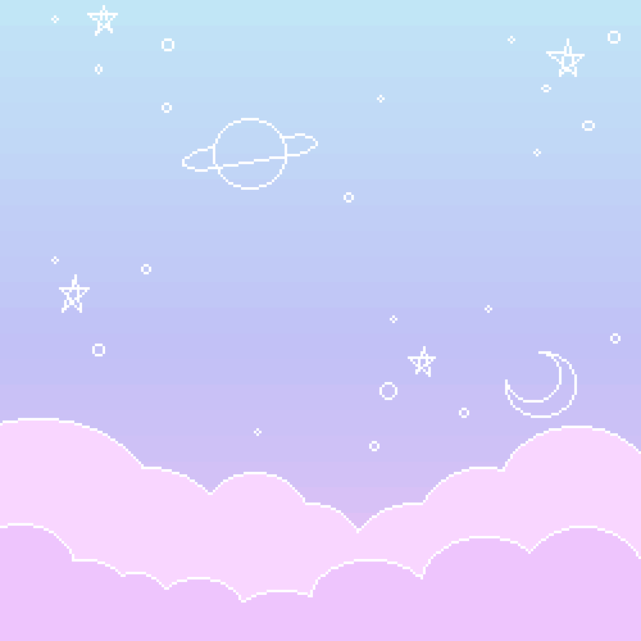 A pastel gradient background with a pixelated space scene - Doodles