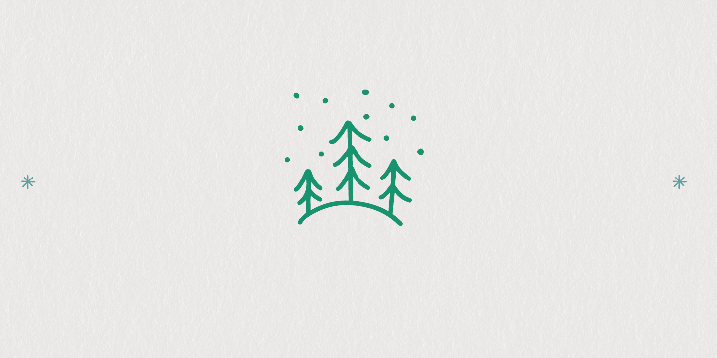 Three green trees on a hill with snow falling around them. - Doodles