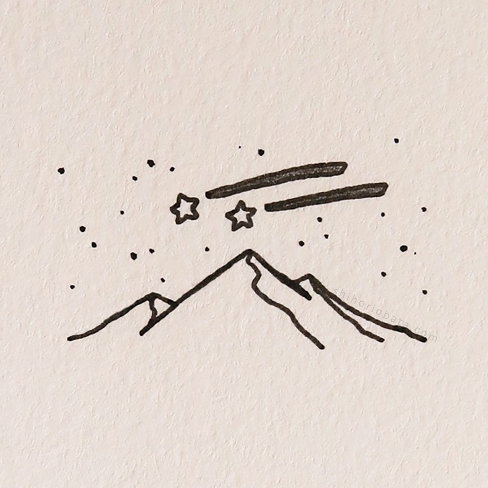 An illustration of a mountain with shooting stars. - Doodles