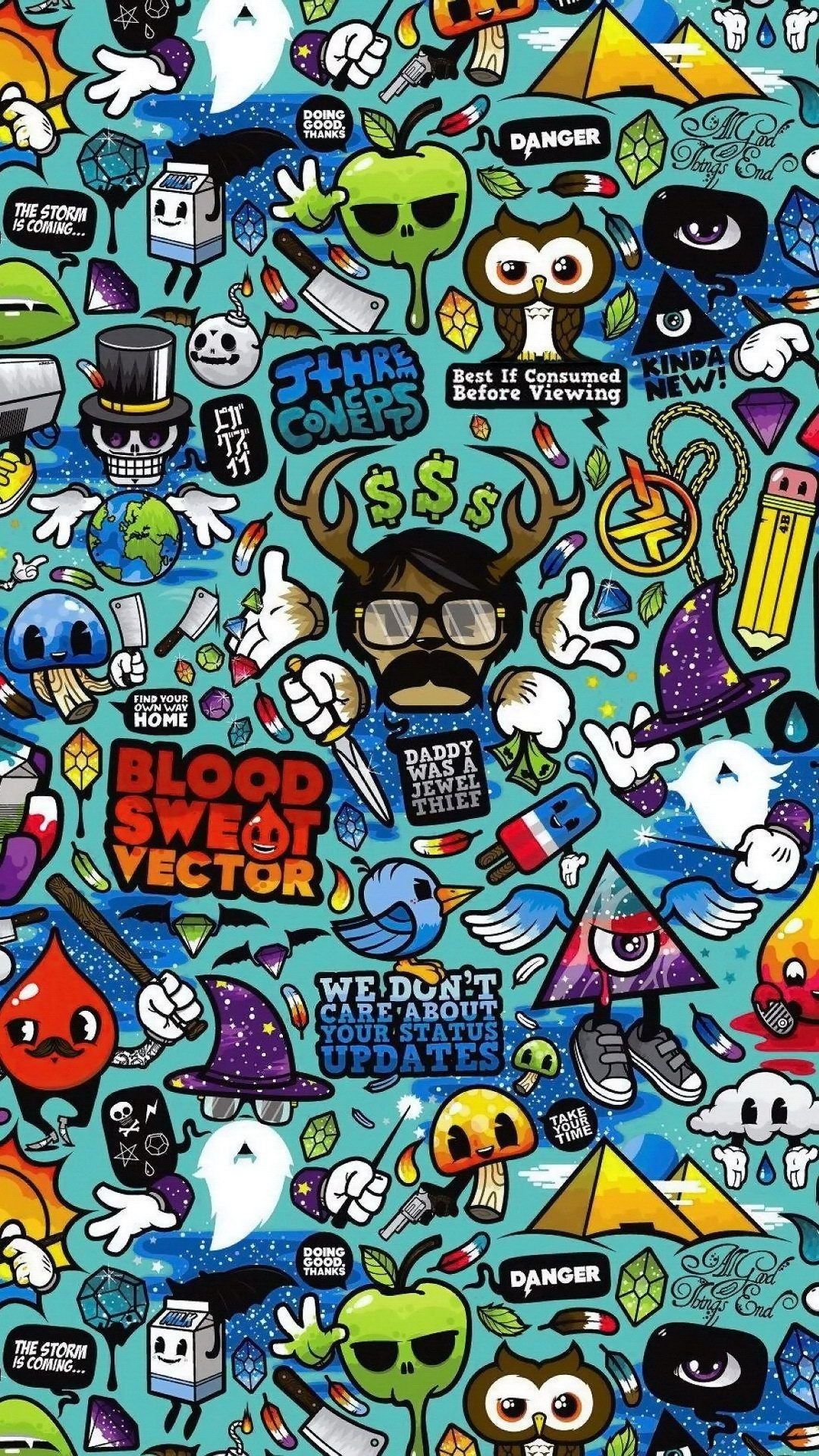 Iphone wallpaper with many stickers on it - Doodles